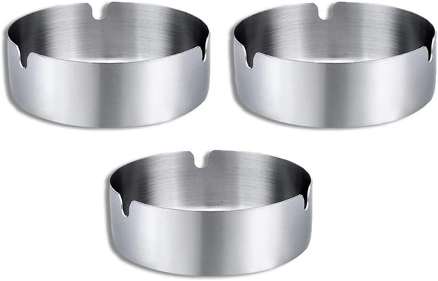 Juego de 3 ceniceros redondos de acero inoxidable de 8 cm, portátiles, para uso en bares, restaurantes, hogares, oficinas y exteriores.