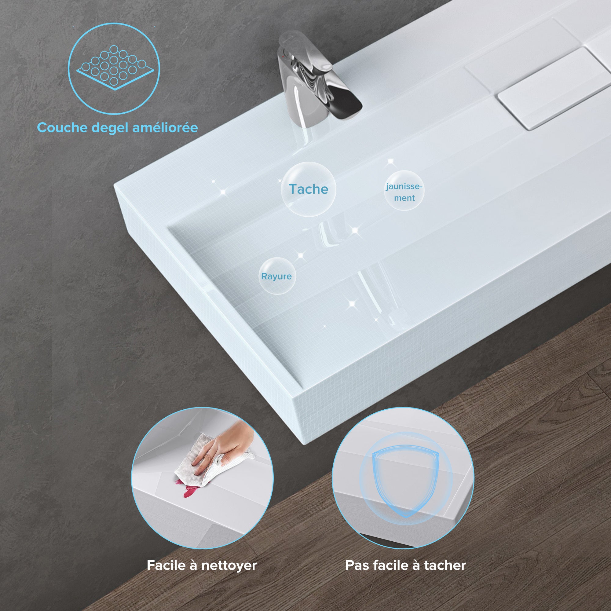 doporro Lavabo Suspendu avec Bonde Vasque à Poser Blanc 120x46x11cm Lave Mains Rectangulaire Colossum19 - 5