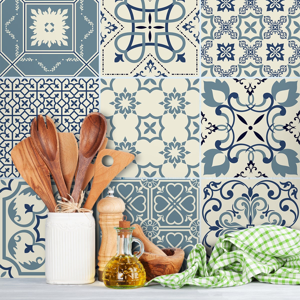 9 vinilos baldosas de cemento azulejos teo - adhesivo de pared - revestimiento sticker mural decorativo - 9stickers20x20cm