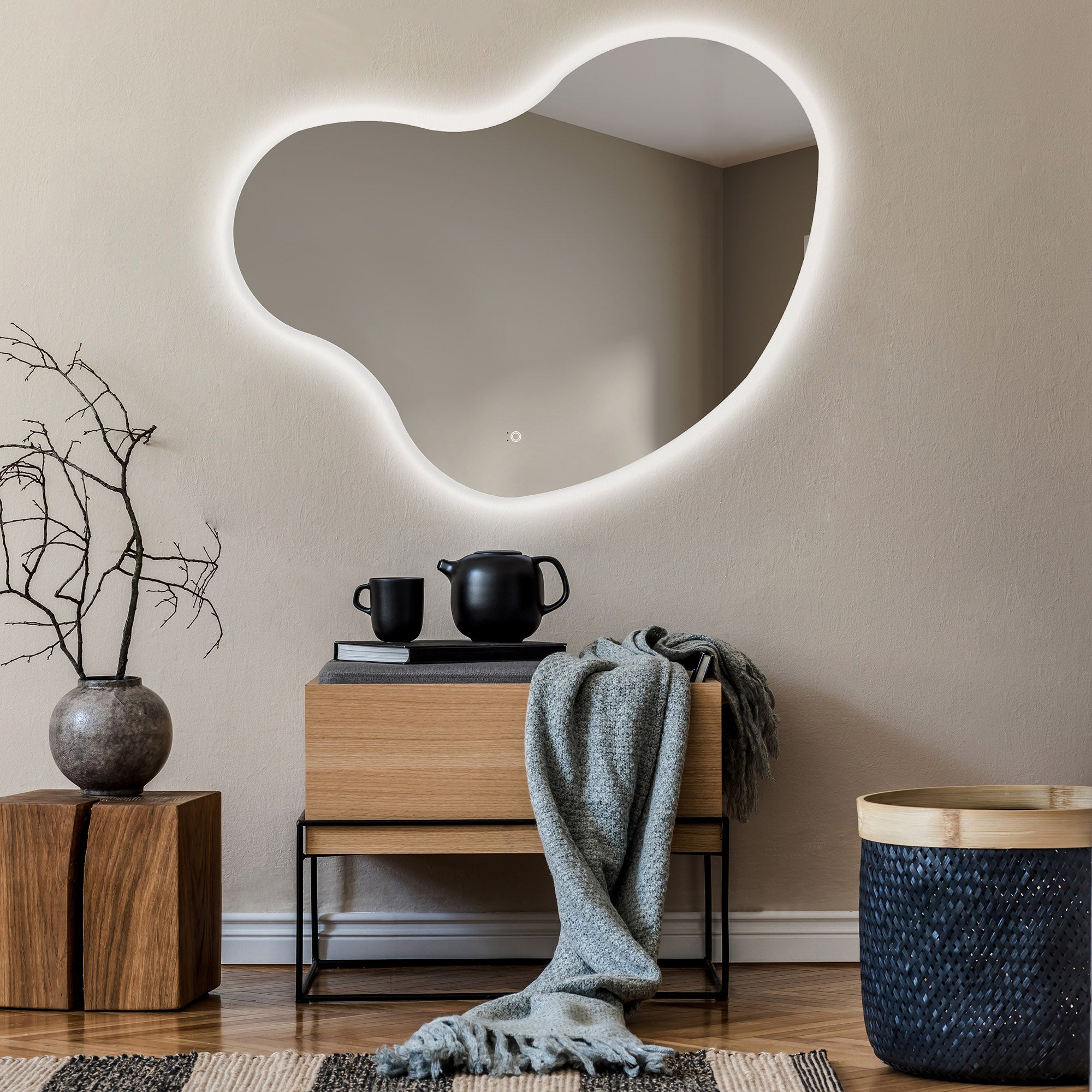 Asymetryczne Lustro z Oświetleniem LED Łazienka (94x74cm) Lustro z Oświetleniem | Chłodna Biel 7000K