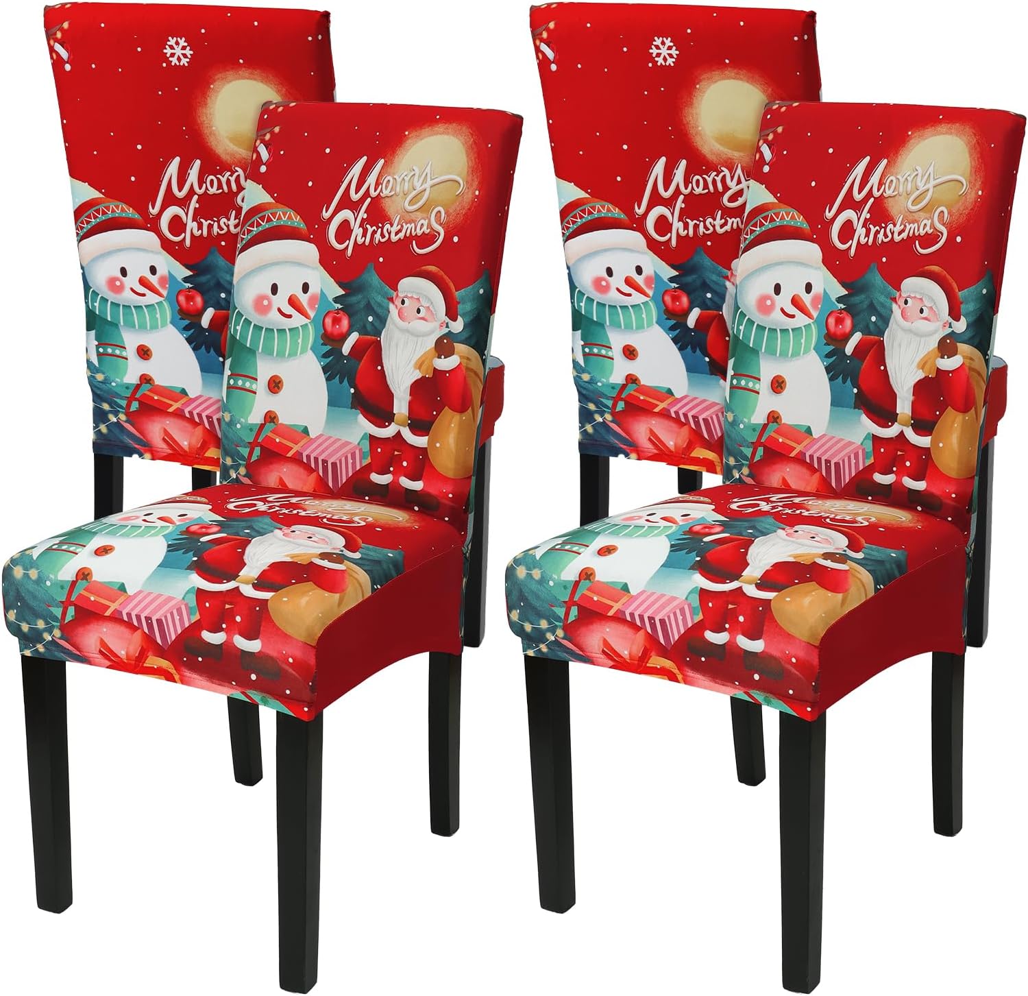 Coprisedie Natalizi Con Motivo Scozzese Rosso E Nero, Set Da 4/4 Pezzi, Fodere Protettive Per Sedie Da Pranzo, 58x45x48 Cm, Con Fiocco Di Neve - 4