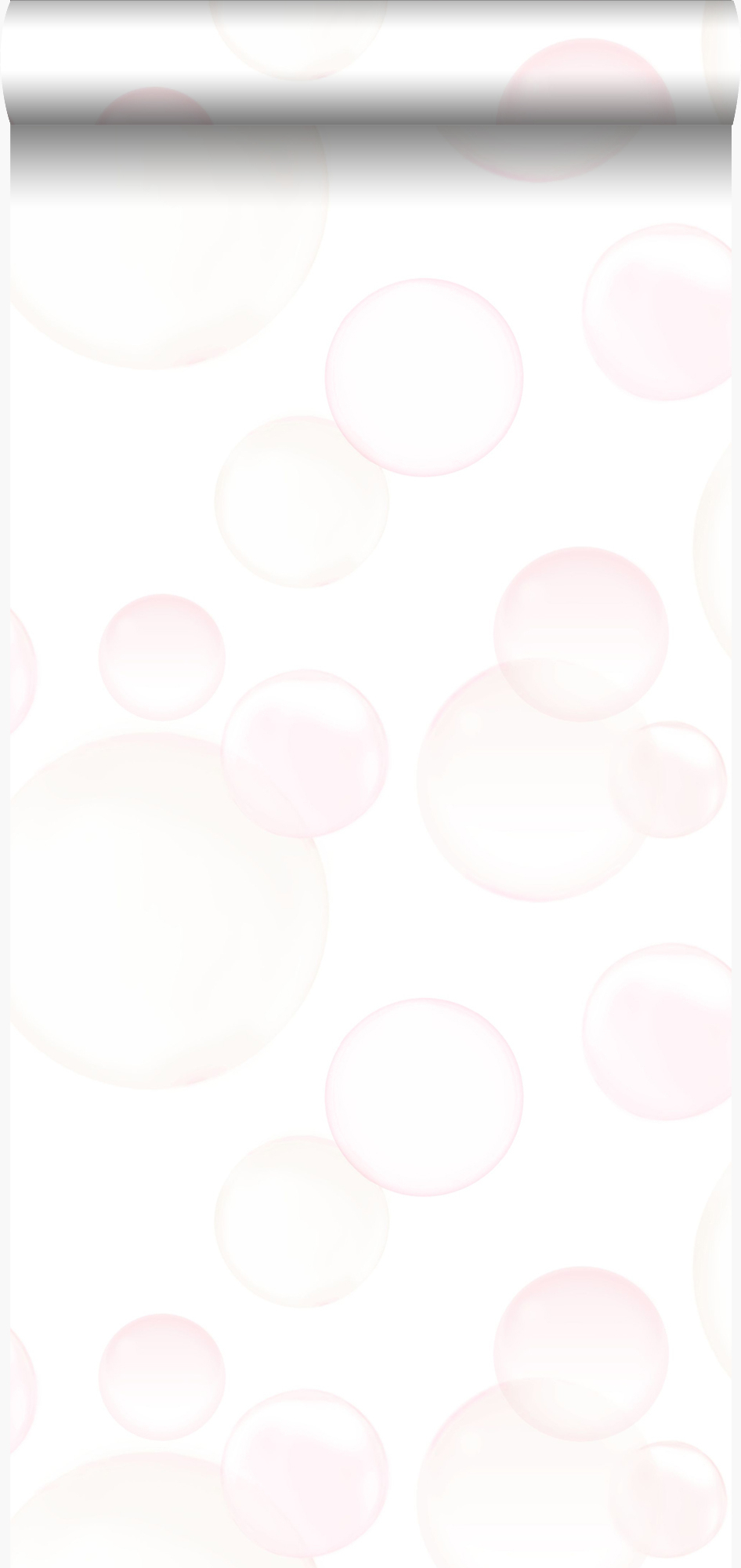 Papel pintado burbujas flotantes blanco mate, rosa cipria pastel claro y naranja melocotón pastel claro - 53 cm x 10.05 m - origin wallcoverings