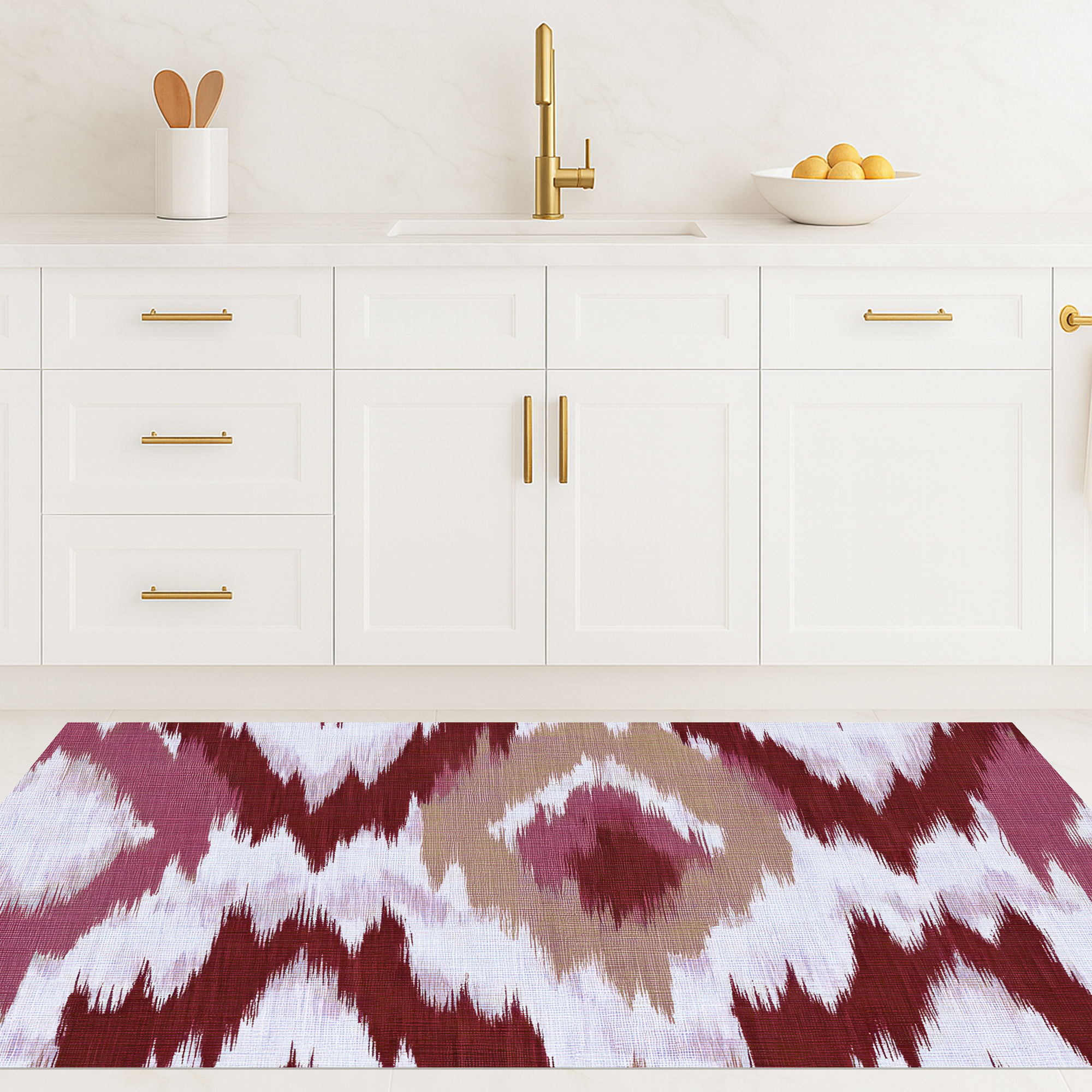 Tapis PVC Intérieur/Extérieur Ikat Vermillon 133x200 cm - Vinyle imprimé antidérapant, lavable et résistant pour terrasse et maison - 8