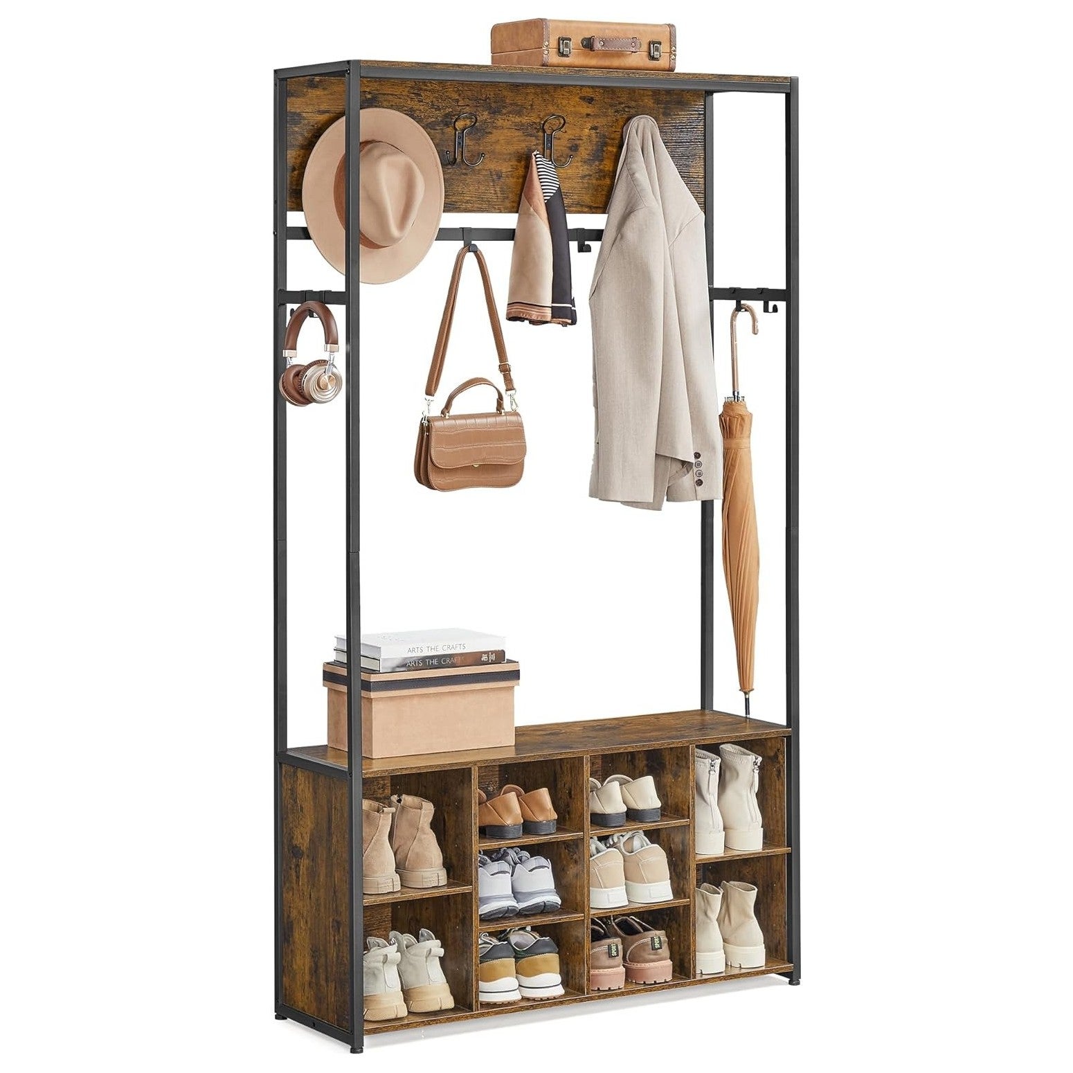 Perchero recibidor, con banco zapatero, estilo industrial, con