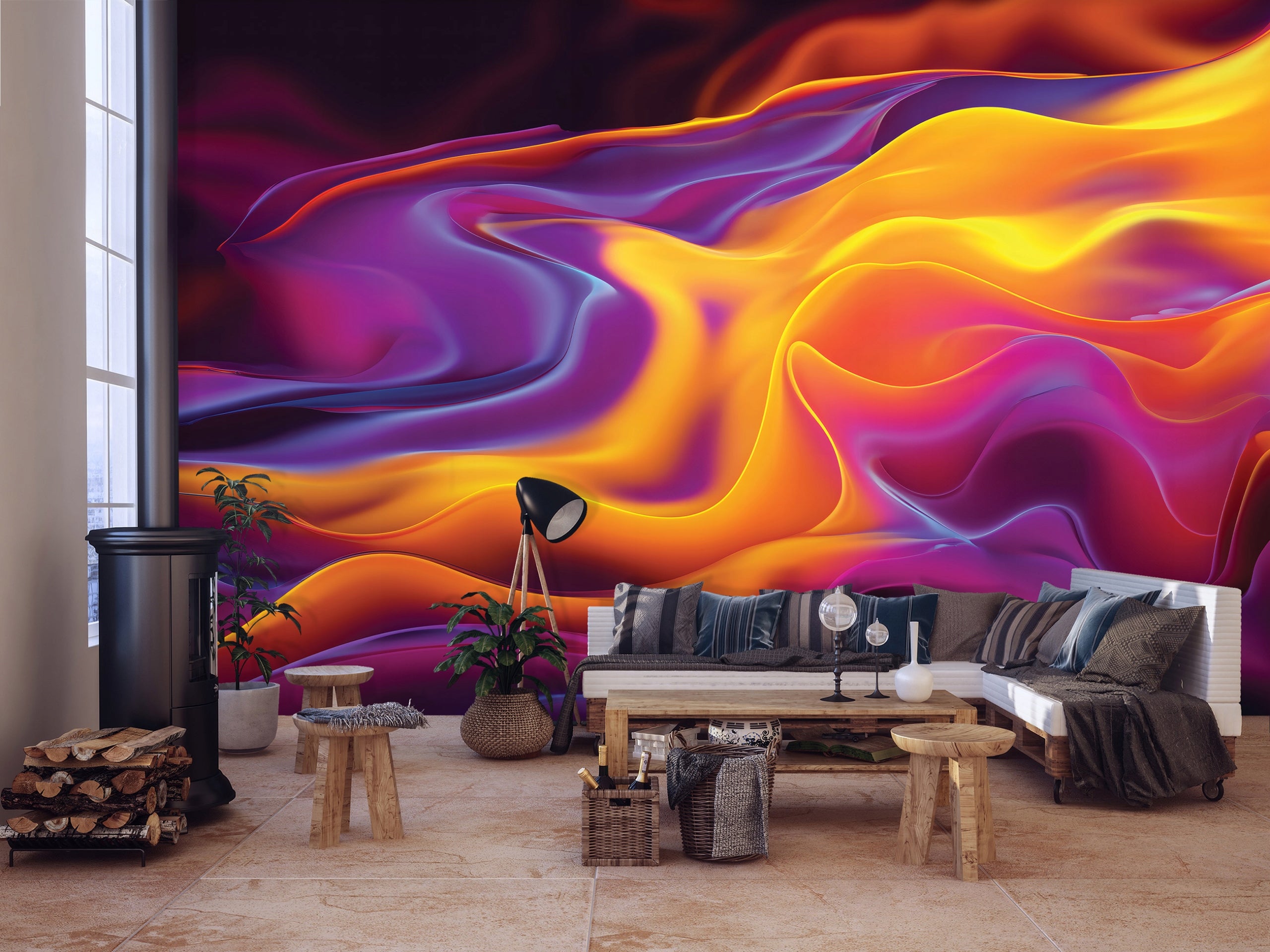 Papier Peint Photo 3D – Mur De Fleurs Orange En Relief, Sweet Home – Grandeur Nature