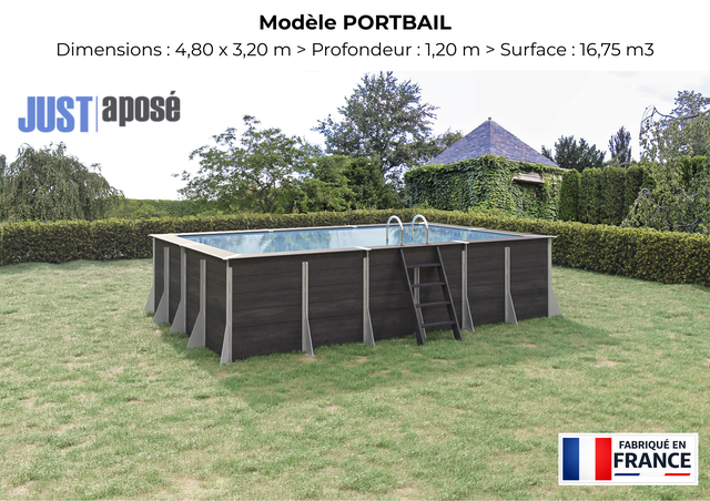 Kit complet piscine composite PORTBAIL - Prêt à poser - 4,80 x 3,20 m - Anthracite