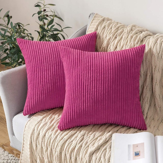 Lot de 2 Decorative Housse de Coussin en Velours Côtelé Canapé Taie d'oreiller Douce pour Maison Salon Chambre Lit 45x45cm Fushia
