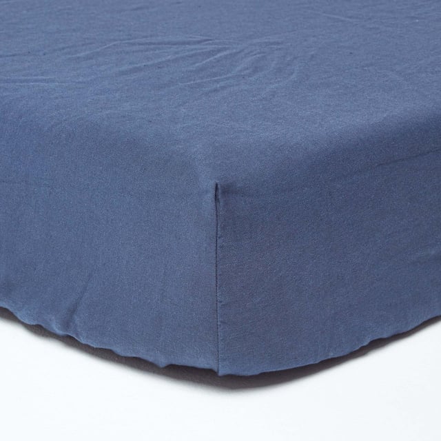 Homescapes Drap-housse grand bonnet en lin lavé Bleu marine – 140 x 190 cm
