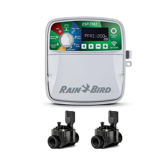 Programmatore Irrigazione Elettrico Automatico ESP-TM2 4 zone Indoor Rain Bird + 2 Elettrovalvola 100HV 24V 1''