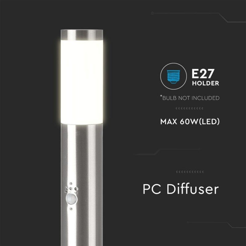 Piantana LED da Giardino 110cm con Portalampada E27 e sensore di movimento (max 60W) in Acciaio Inossidabile IP44 - 4