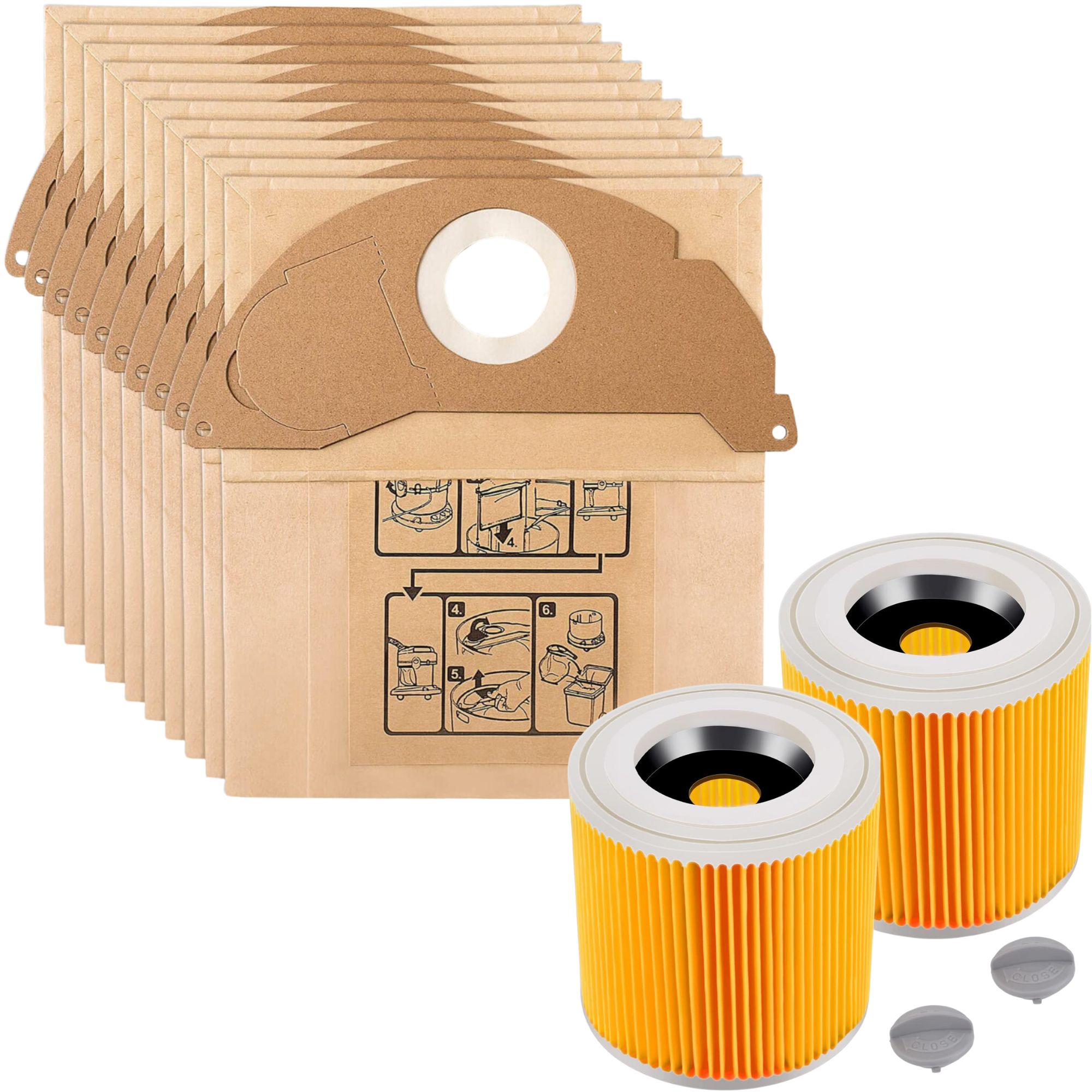 Worki do odkurzacza i filtry do Karcher WD2 Worki zamienne 6.904-322 [Zestaw 10] i Filtry zamienne 6.414-552.0 [Zestaw 2]