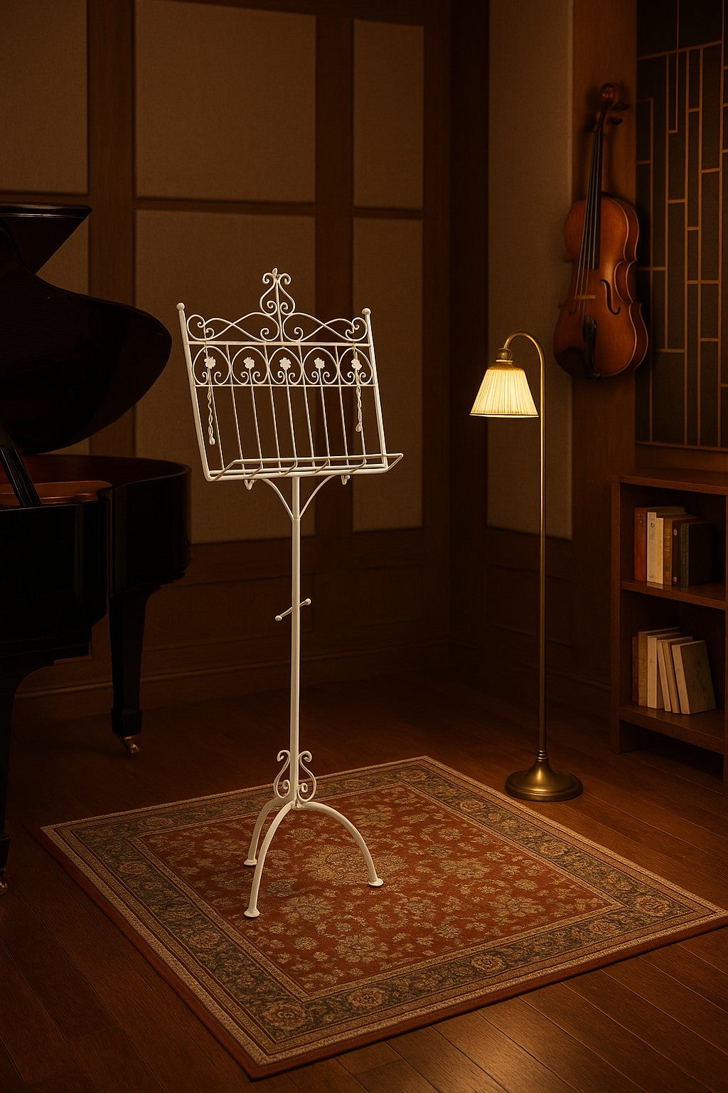 BISCOTTINI Pupitre de Musique Pliable en Fer Forgé - Chevalet Présentoir Publicitaire, Finition Blanche Antique - Porte-Menu, 46x32x139cm - 3
