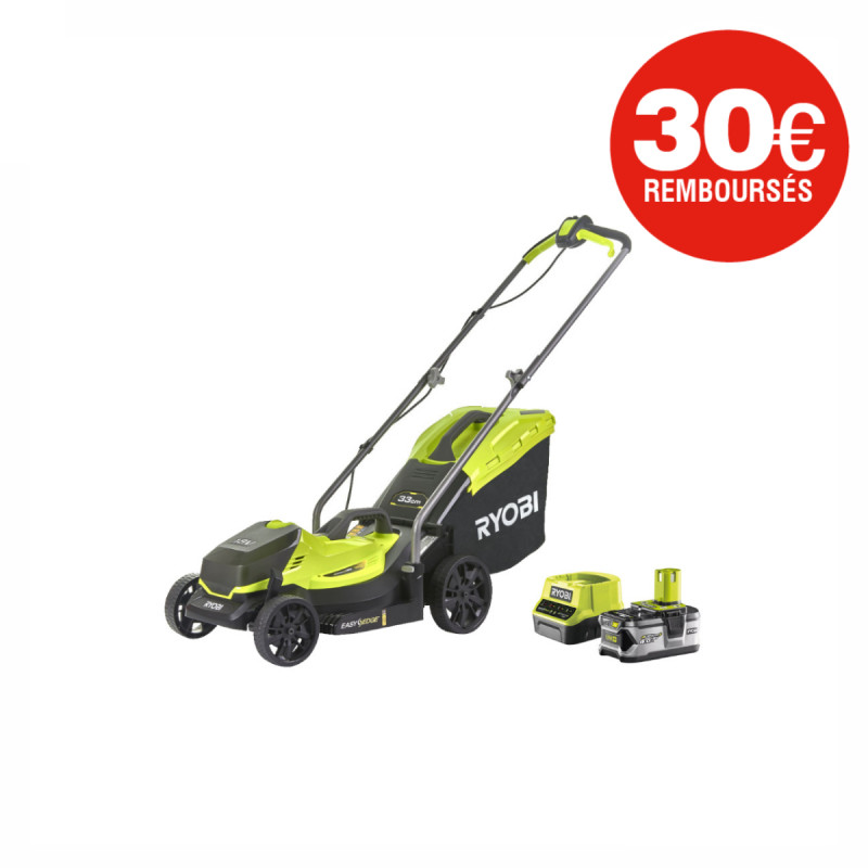 Tondeuse poussee RYOBI RLM18X33B40 18V One coupe 33cm 1 batterie 4.0Ah 1 chargeur Leroy Merlin