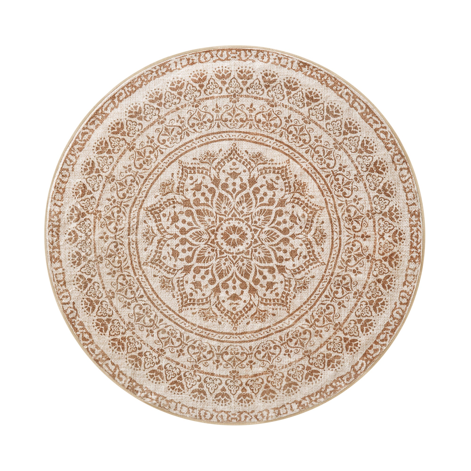 Tapis Rond 120 Cm Aspect Jute – Antidérapant, Lavable En Machine, Doux – Pour Salon, Chambre, Balcon, Design Minimaliste