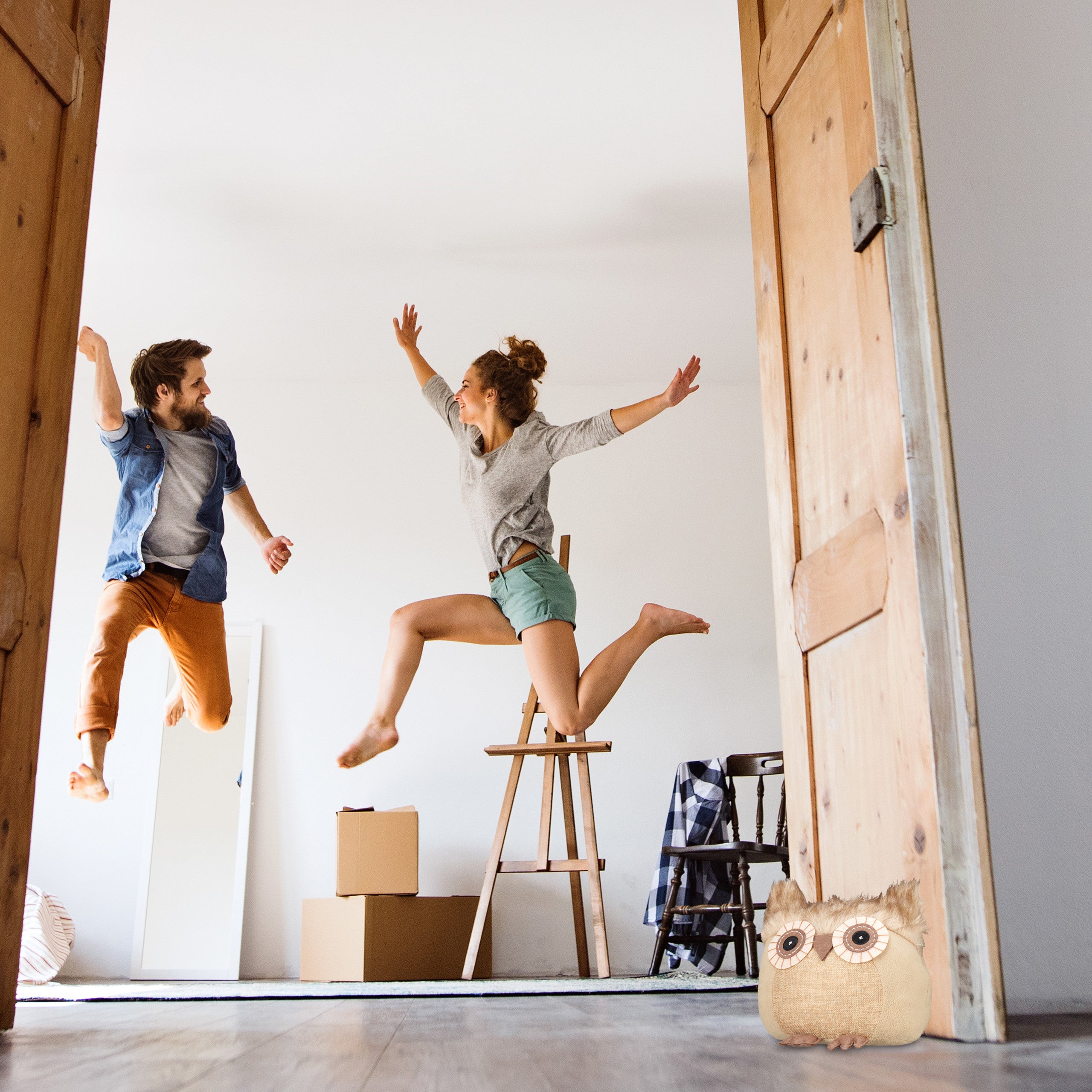 Butoir pour porte Chouette, lot de 3, tampon pour porte décoratif, se tient droit, rempli, intérieur, décoration, marron - 2