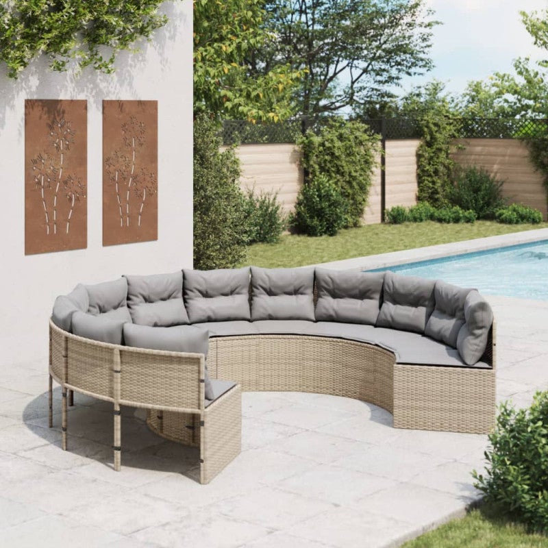 Sofa ogrodowa z poduszkami, okrągła, beżowy rattan PE vidaXL