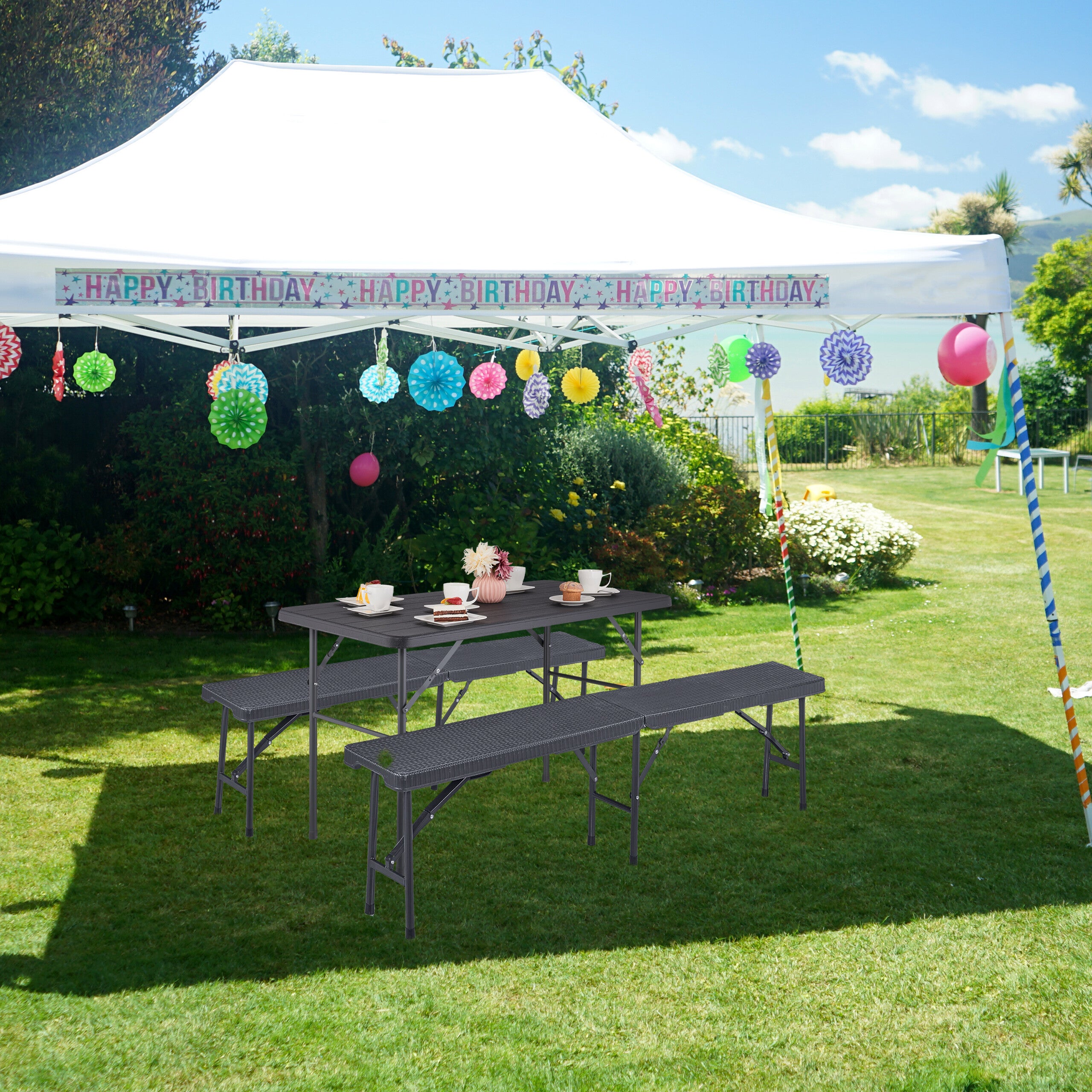 Relaxdays Table Jardin Pliable Effet Bois - 120x60cm, 100kg Charge Max