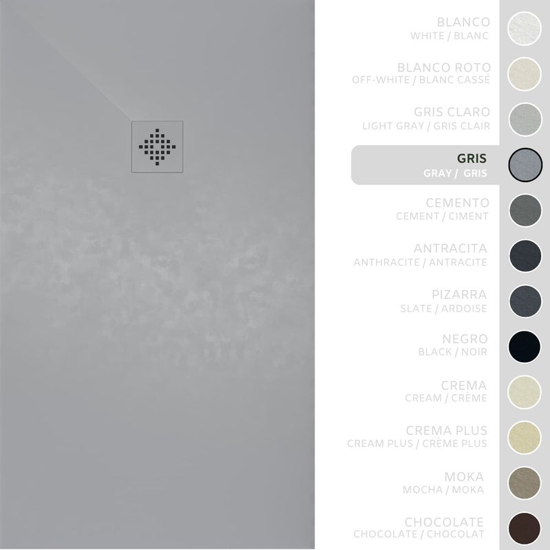 SOULHOME Brodzik prysznicowy– Żywica– Gel Coat– Gładka/Kamienna tekstura – Antypoślizgowy – Kolor szary – 160x80- Niski 3 cm– SAME