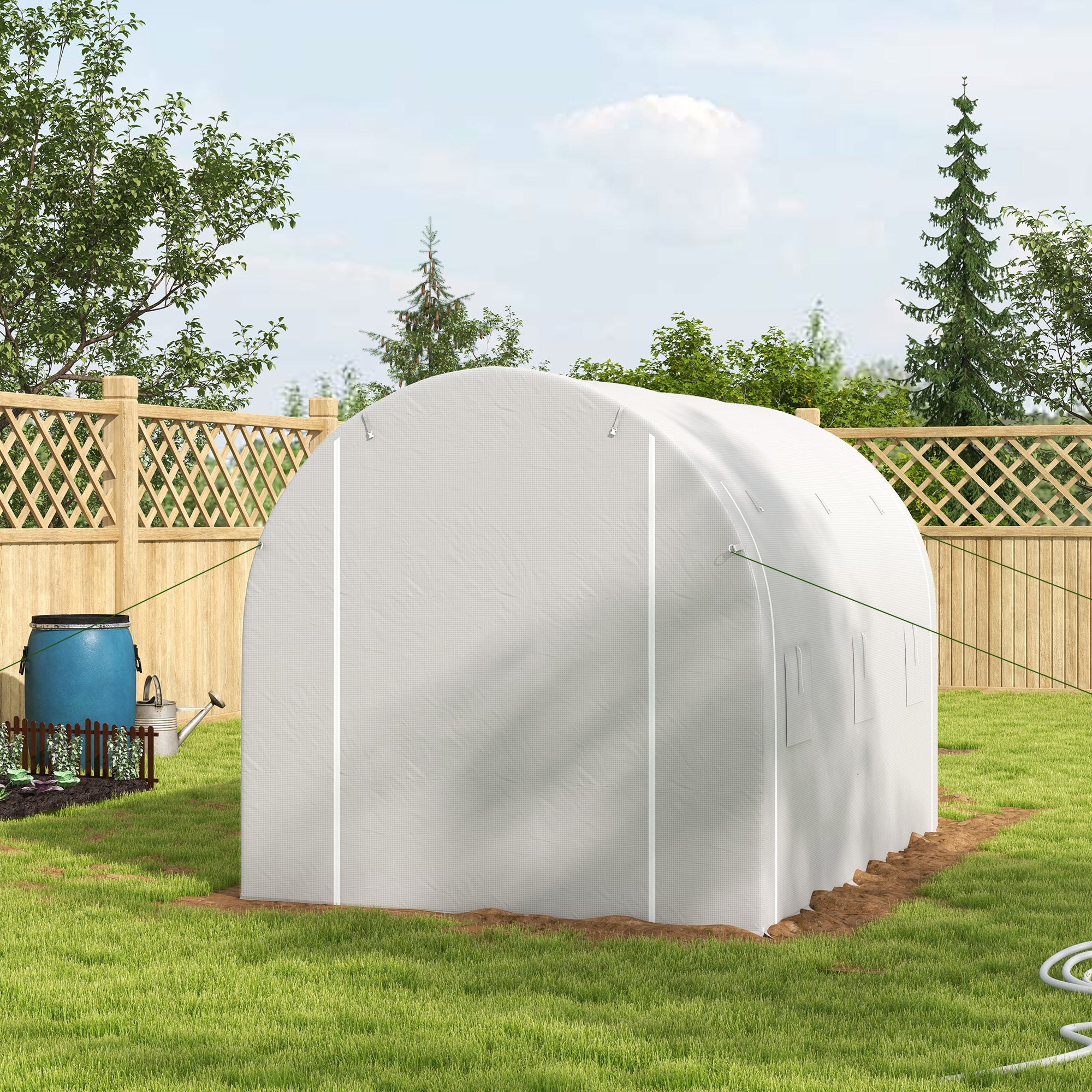 Serre de jardin 6 m² dim. 3 x 2 m avec 1 porte + 2 parois latérales zippées enroulables, 6 fenêtres, Blanc - 4