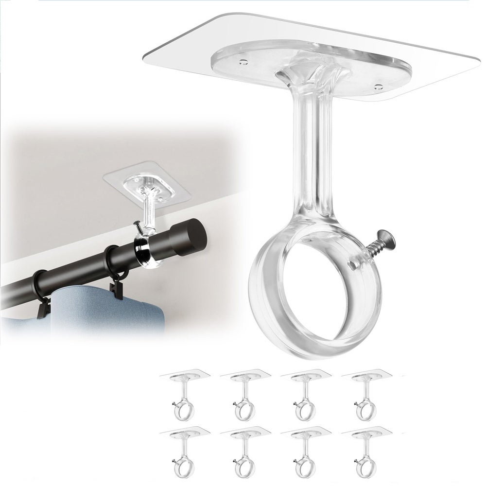 Soportes Para Barra De Cortina Sin Taladro - Pack De 2 | Ganchos Adhesivos Fuertes Para Paredes Lisas | Hasta 9kg