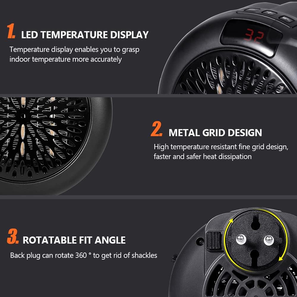 Aquecedor elétrico inteligente de 900 W, aquecedor de ambiente, tomada de parede, aquecedor elétrico com termostato ajustável e temporizador - 5