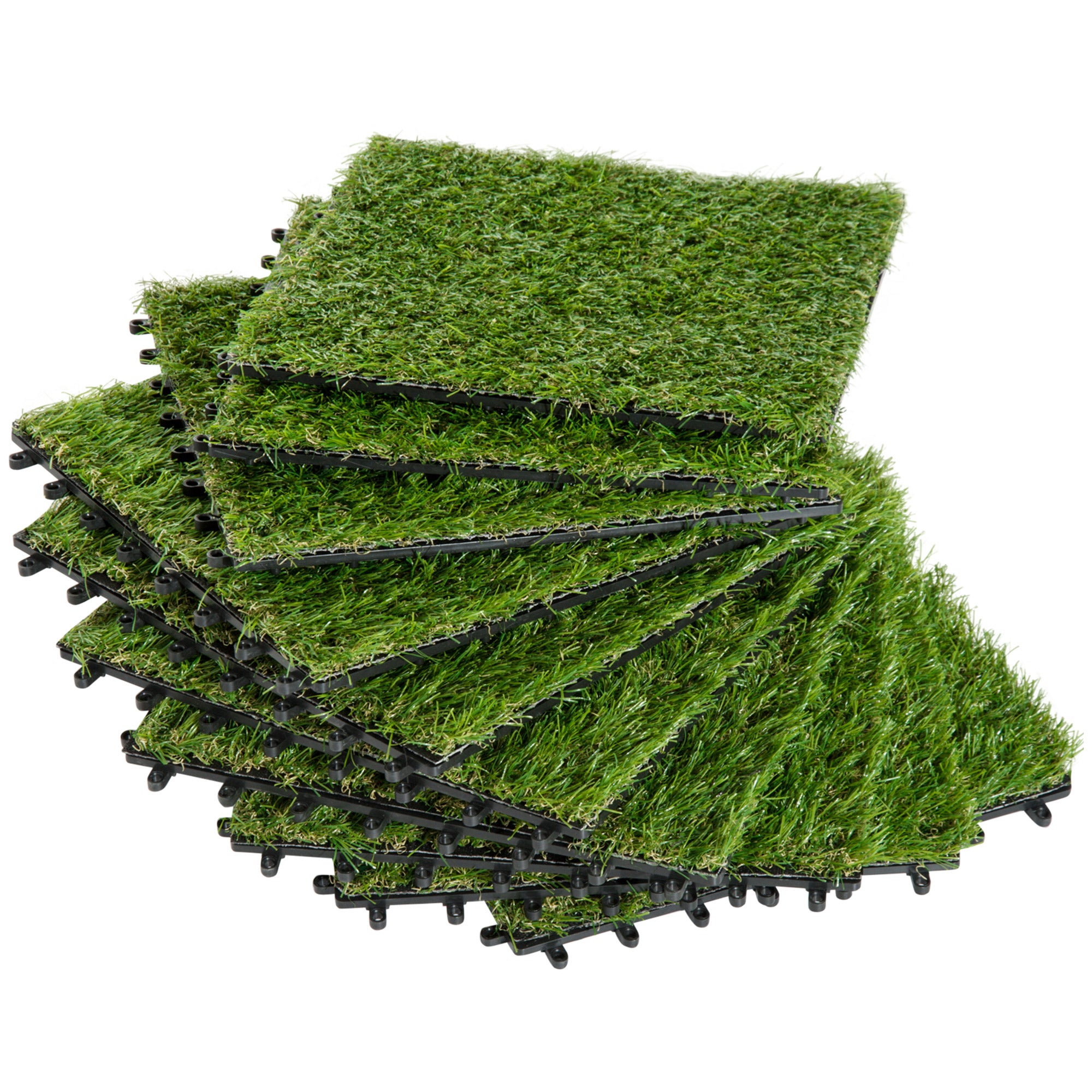 Gazon Synthétique 10 Pièces Hauteur Pelouse 25 Mm Tapis Foncé Anti-uv Vert 30x30cm - 2