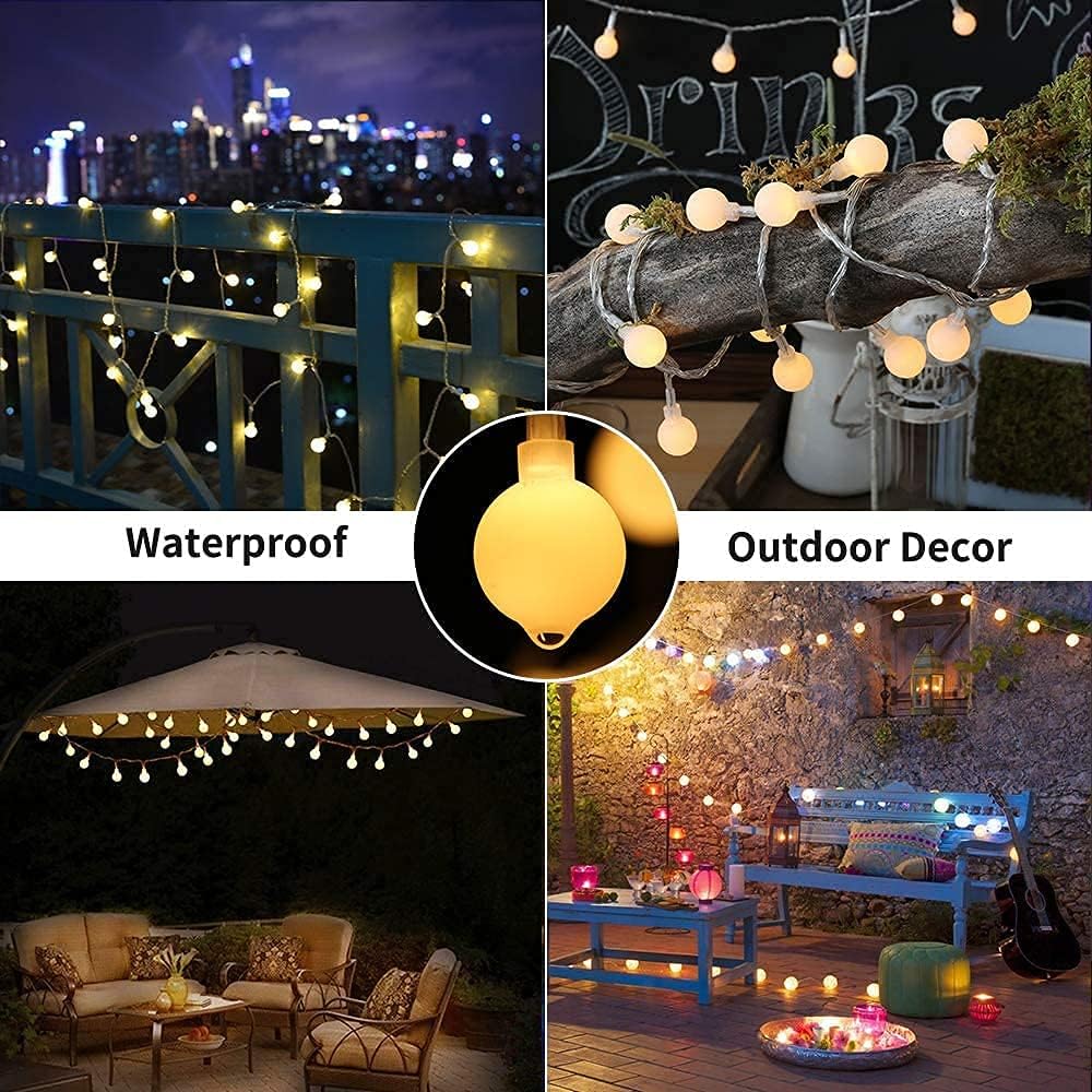 Guirlande Lumineuse Boules, 12m 120 LED Interieur Exterieure Guirlande Lumineuses Sphérique 8 Modes avec Prise Ampoules Lumières, Blanc Chaud - 7