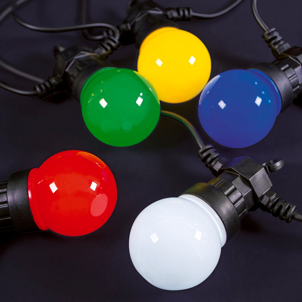 Guirlande Guinguette LED 8m, 10 ampoules multicouleur, 10 x 0,48W, 38 lumens, IP44, RVB - Tibelec - 7
