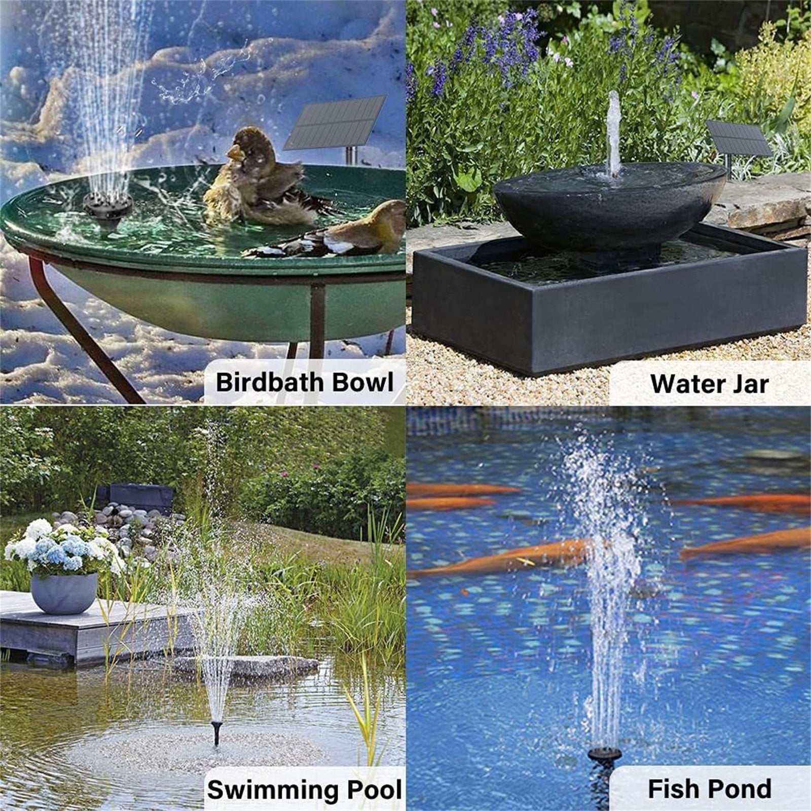 Fontaine solaire 5V/2.5W, fontaine de bain d'oiseaux, fontaine de paysage d'étangs de jardin, avec plusieurs buses - 9