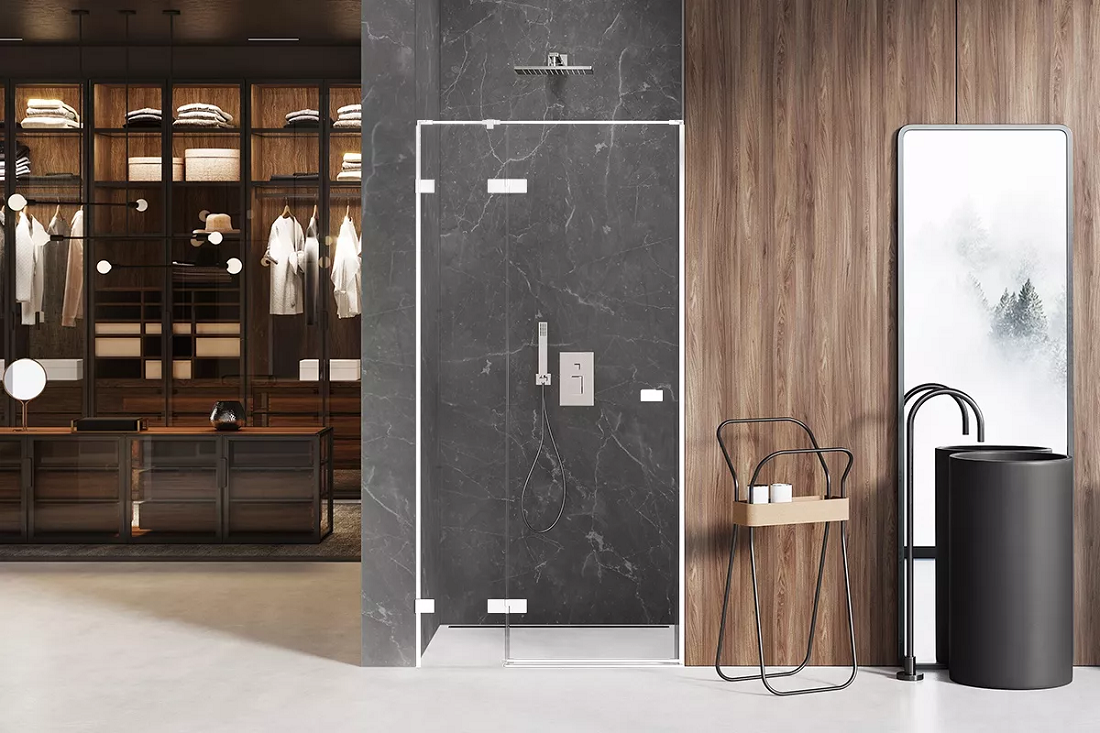 Porte de douche 120 cm blanc pivotante droite SANTORINI WHITE | Leroy