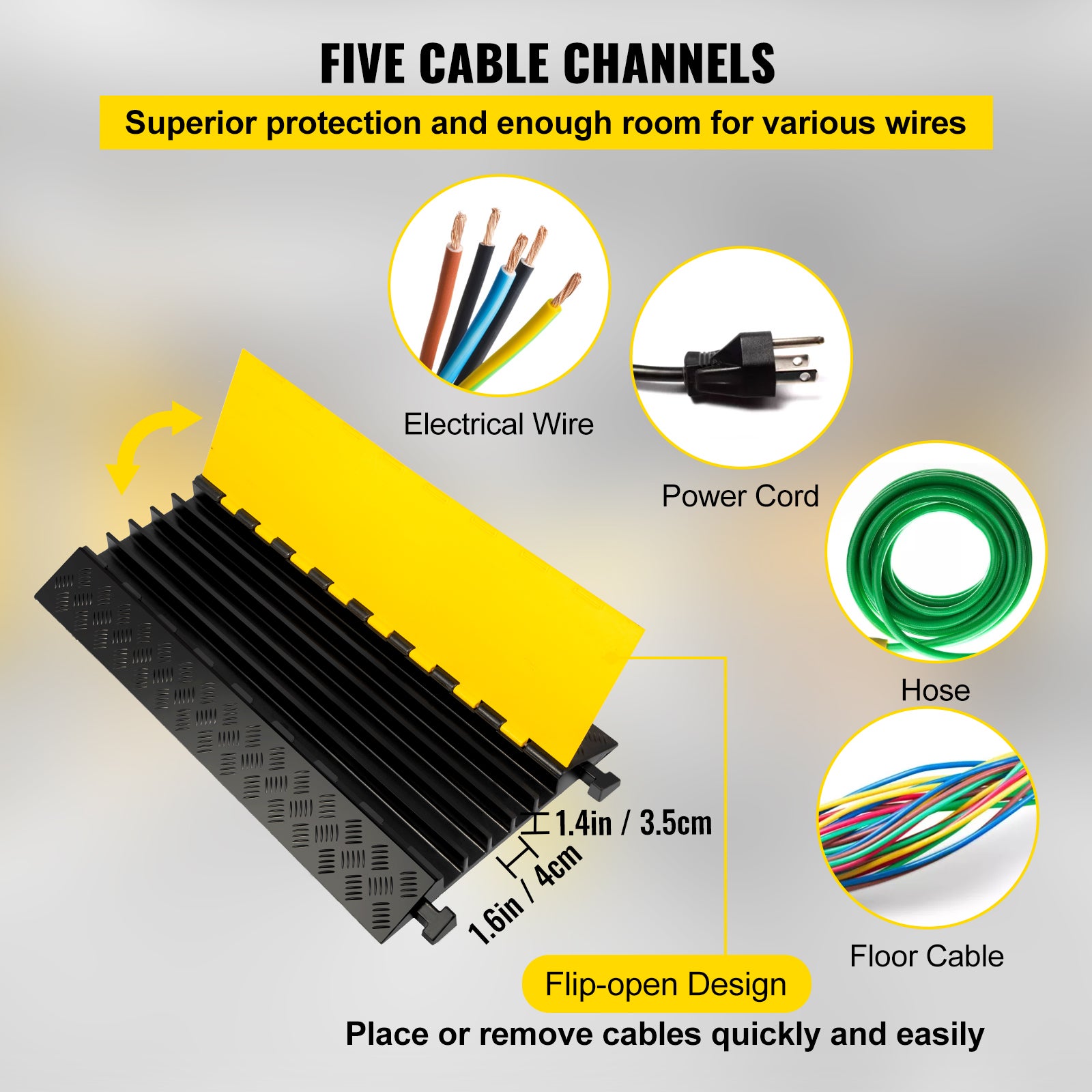 Rampe Protection Câble VEVOR Exterieur 35 x 4 mm Rampe Cache-Câble 5 Canaux Passe Câble Sol Protecteur de Câble Sol Goulotte Passe Câble Couvre Câble - 3