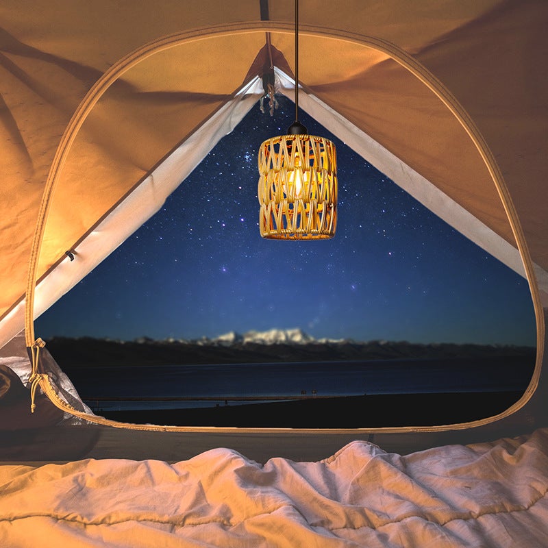 Żyrandol zasilany bateryjnie, żyrandol, lampa rattanowa z ciepłą białą żarówką, lampa ogrodowa, pleciony bambusowy kinkiet, opakowanie 1 szt.