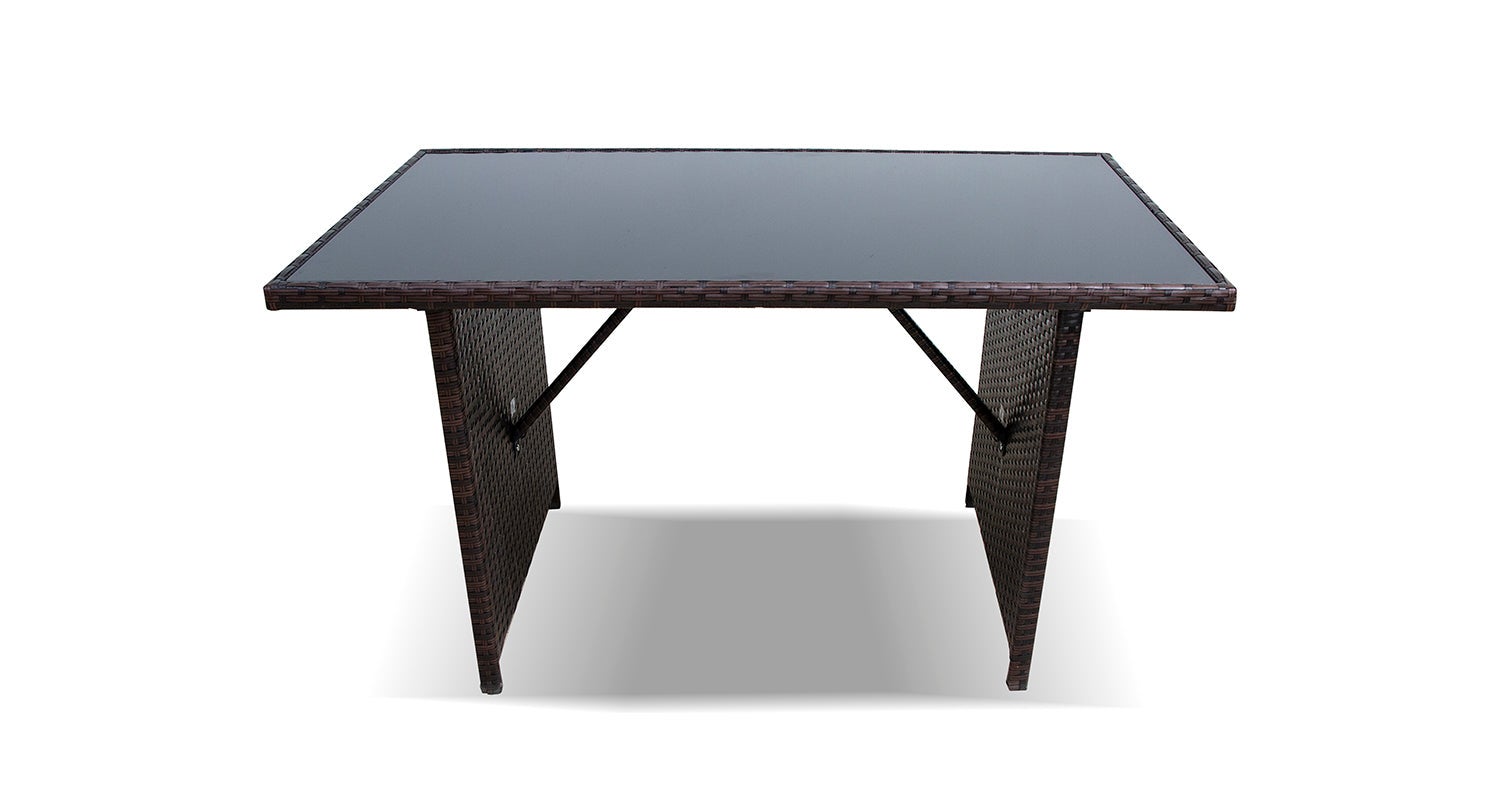 Saldos Y Stocks  Mesa De Jardin Ratan Pe Y Cristal Templado. Muebles De Jardin Y Terraza, Marron , Leroy Merlin