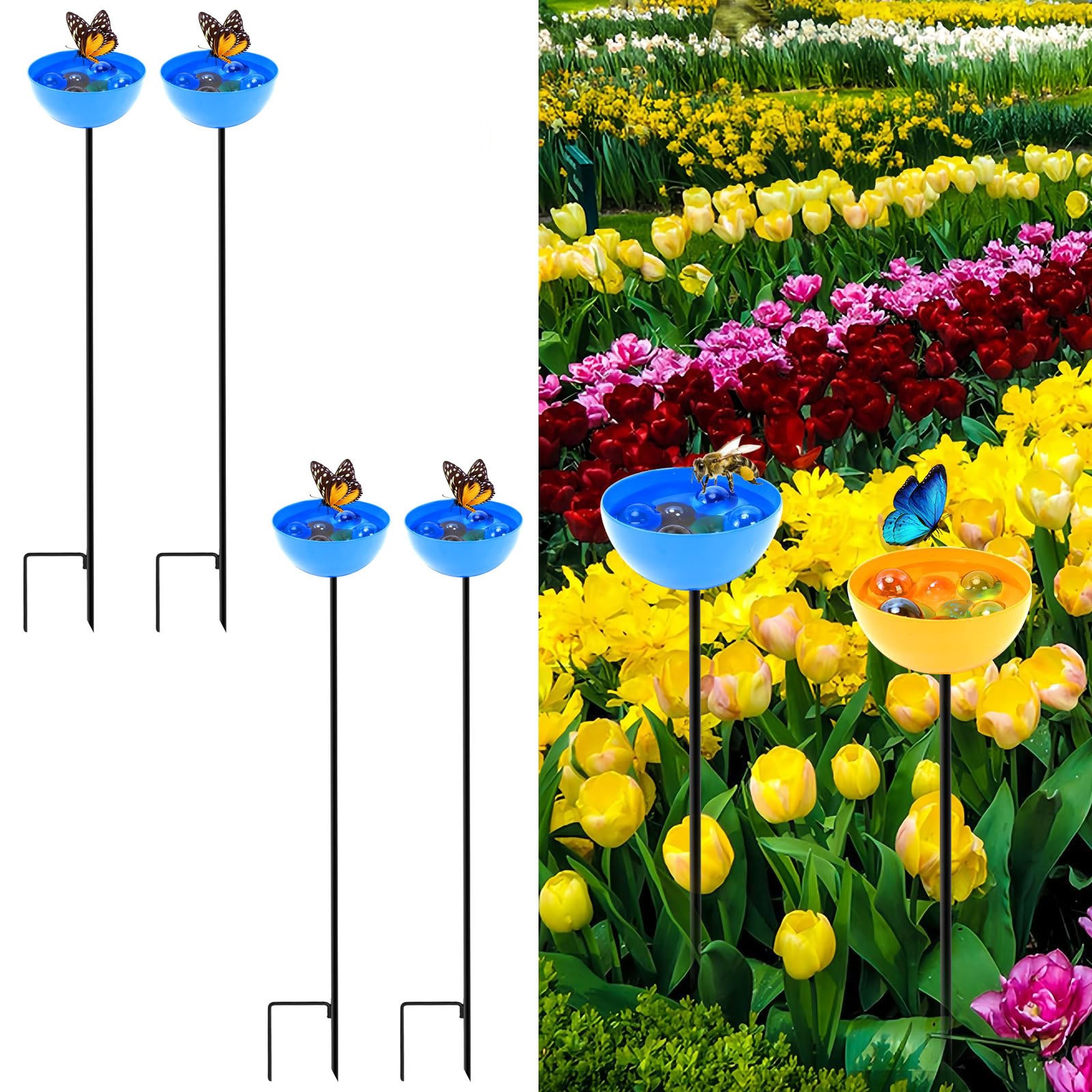 Karmnik dla ptaków ogrodowych, 4 sztuki, karmnik zewnętrzny dla ptaków, półokrągły niebieski, 65*8cm