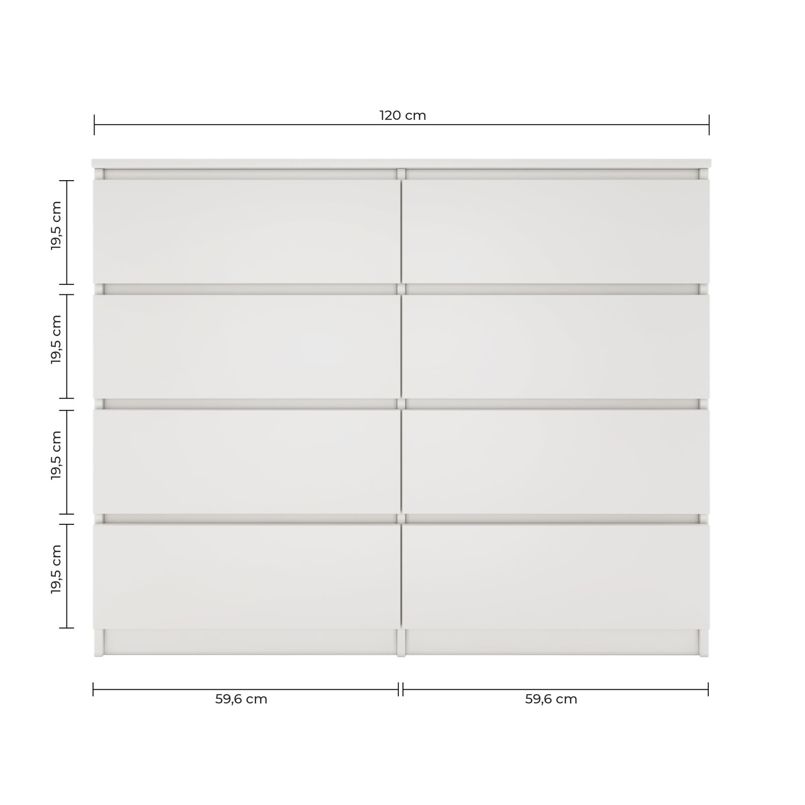MILANO | Cassettiera moderna per camera da letto/soggiorno/ufficio 40x120x97 | 8 cassetti scorrevoli | Mobile contenitore | chiffon - 5