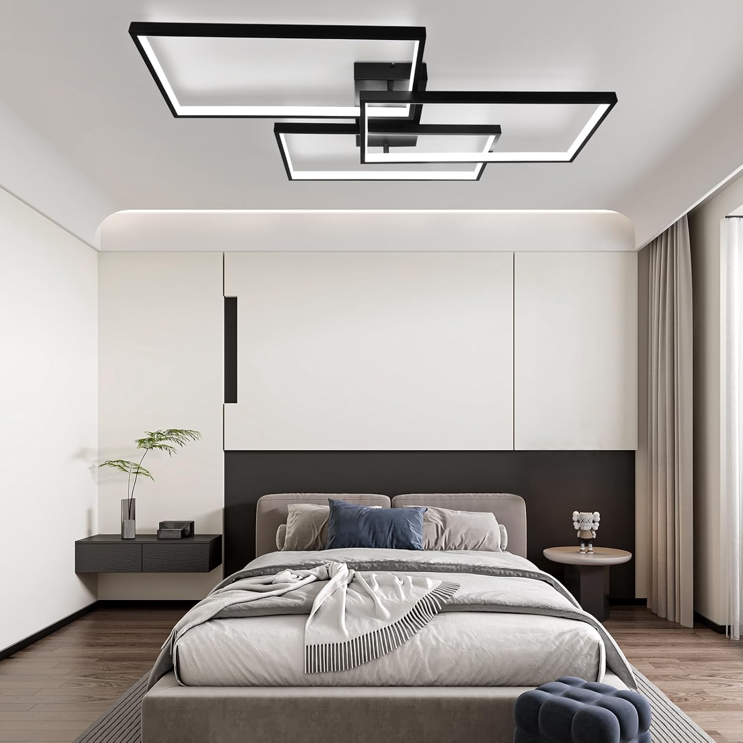 NETTLIFE Lampa sufitowa LED Czarny Metal 72W 80CM Nowoczesna lampa do salonu Ściemnialna z pilotem Prostokątny design do kuchni - 7