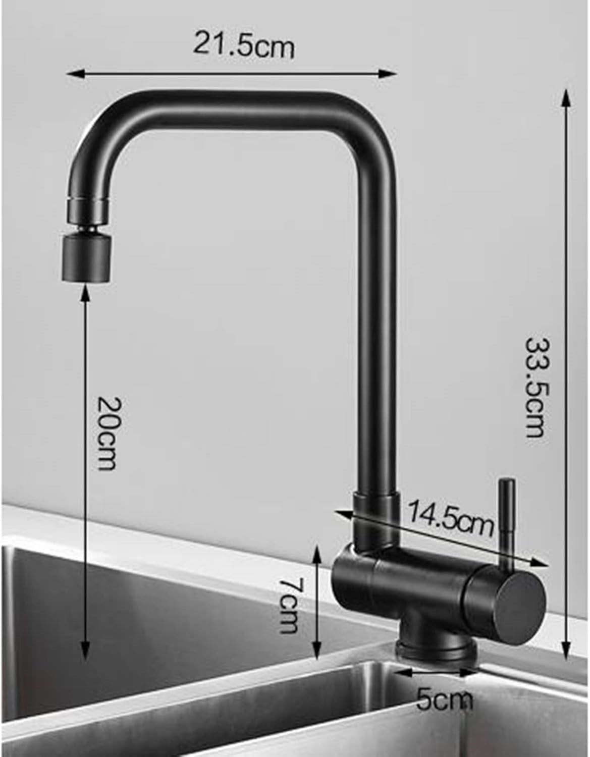 Rubinetti da cucina, rubinetto per lavello da cucina pieghevole, girevole, caldo e freddo, in acciaio inox, 2 modalità, monoforo, nero, G3/8 - 2