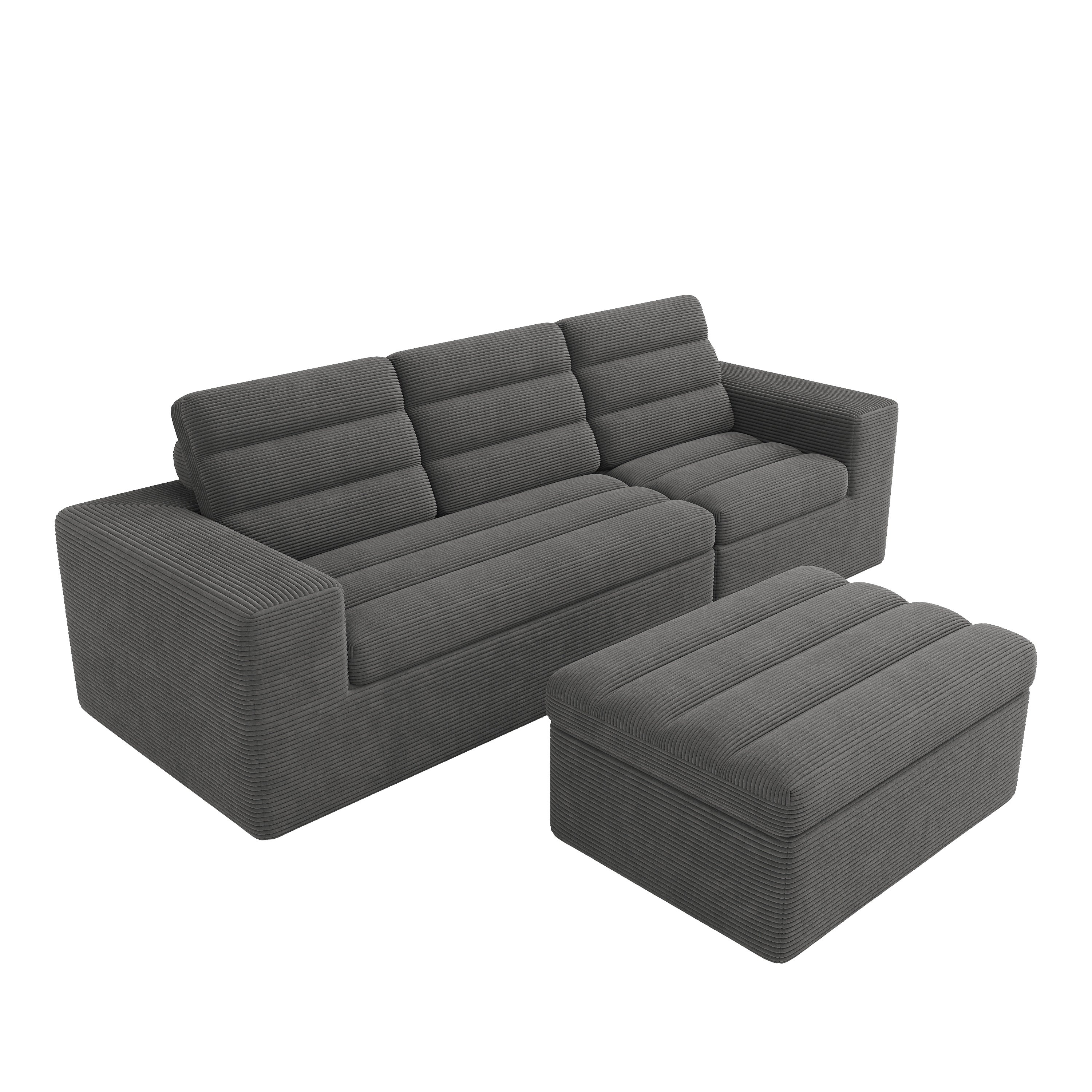 Canapé d’angle modulable 4 places avec pouf, canapé en velours côtelé ...