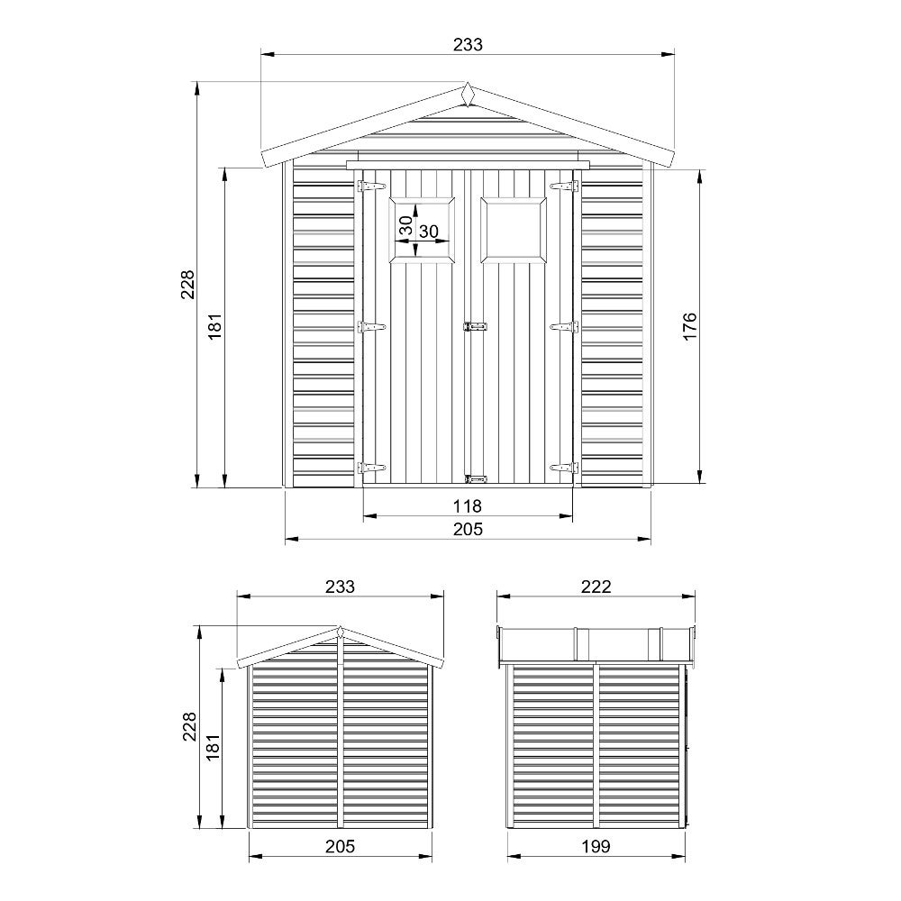 Abri de Jardin en Bois Naturel - Stockage extérieur avec fenêtres H228x222x233 cm/4,2 m² hangar en bois naturel - TIMBELA M351 - 8