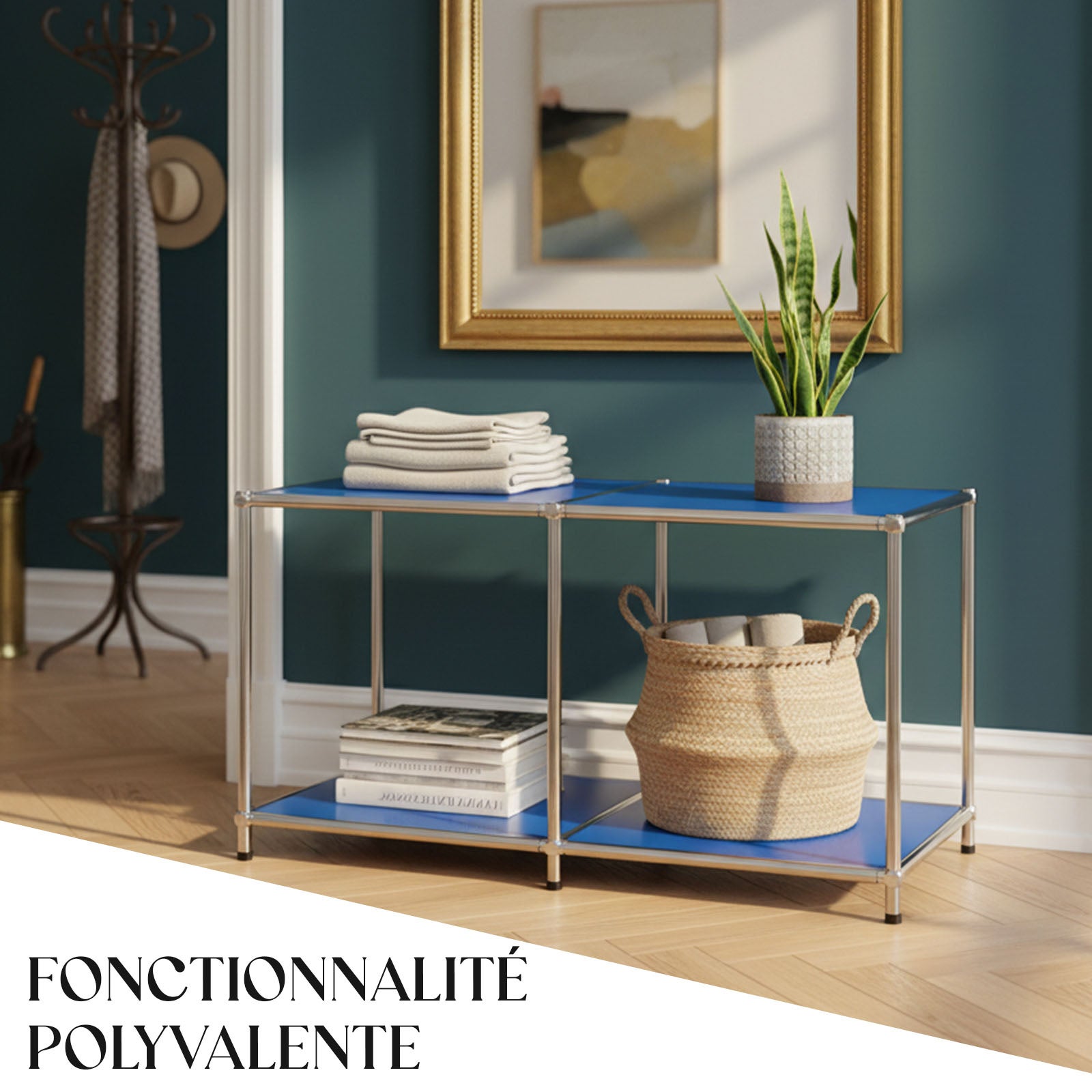 Étagère métal chromé design épuré, Concept Epuré MK-016, L78× P40 × H46 cm, Bleu - 6