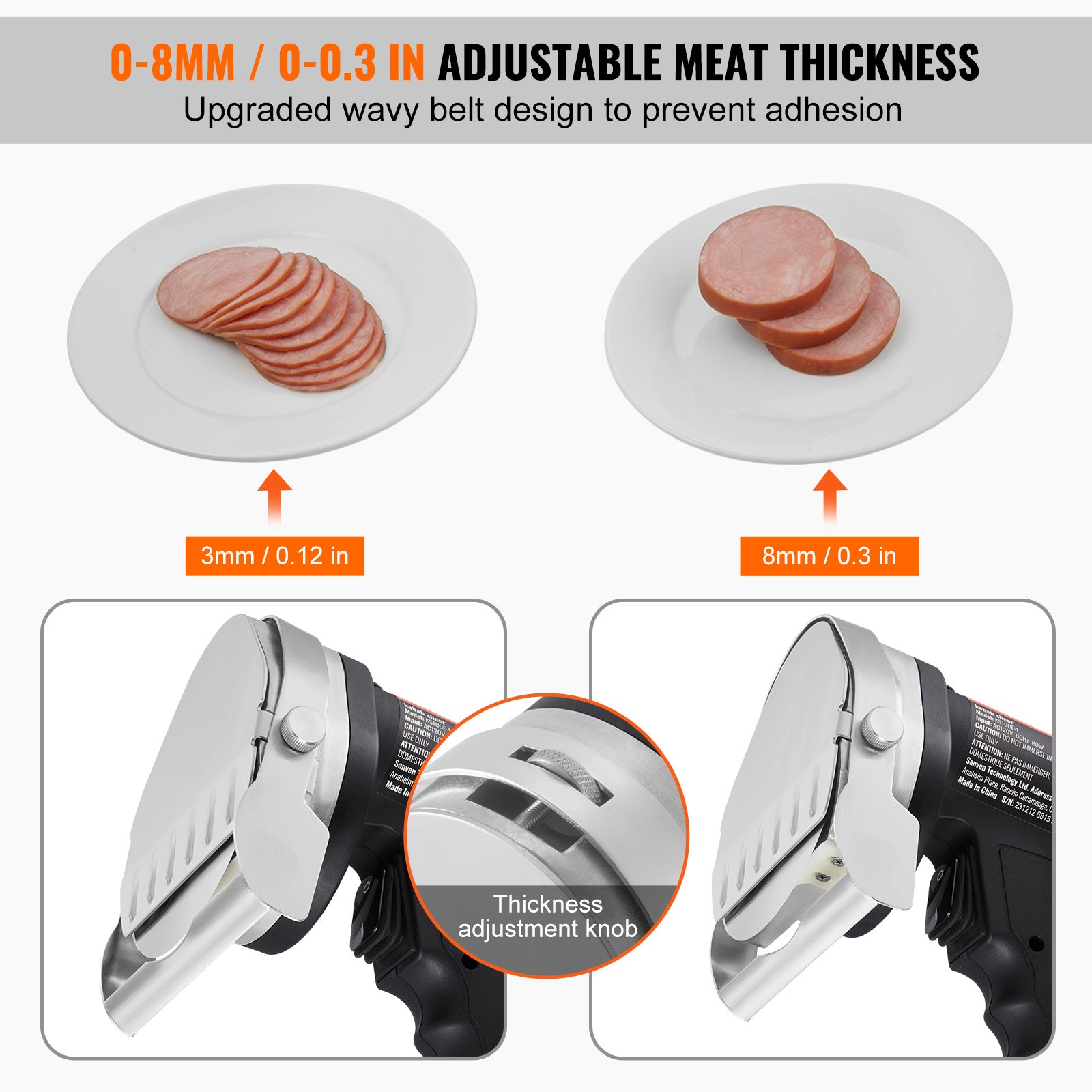 Faca elétrica shawarma SucceBuy 80 W,cortador giroscópico,2 lâminas,espessura ajustável 0 a 8 mm,lâmina 4 