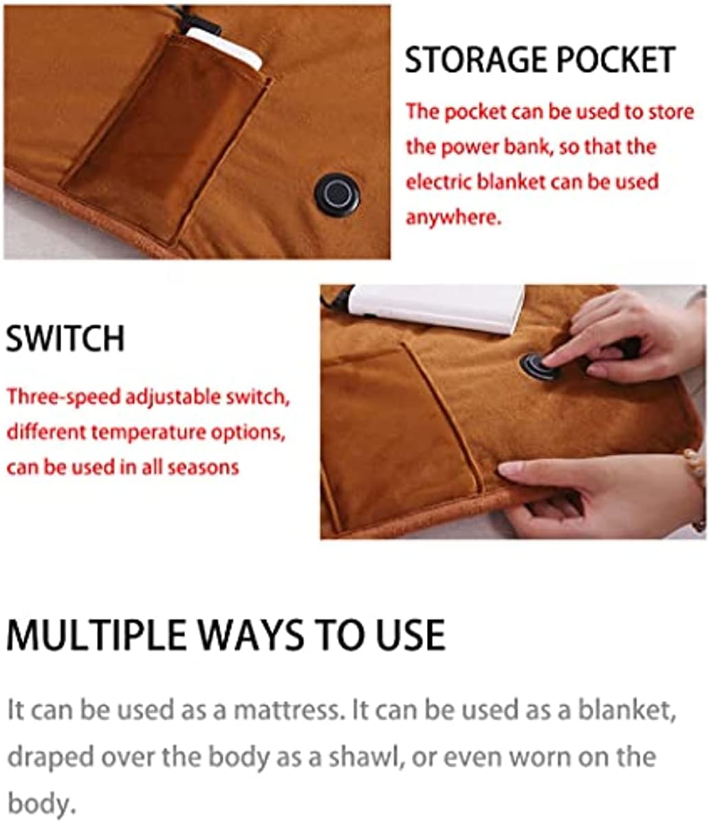 Coperta elettrica singola, 75x120 cm, coperta riscaldata, alimentazione tramite USB, 5 V, risparmio energetico, 3 impostazioni di temperatura, morbid - 2