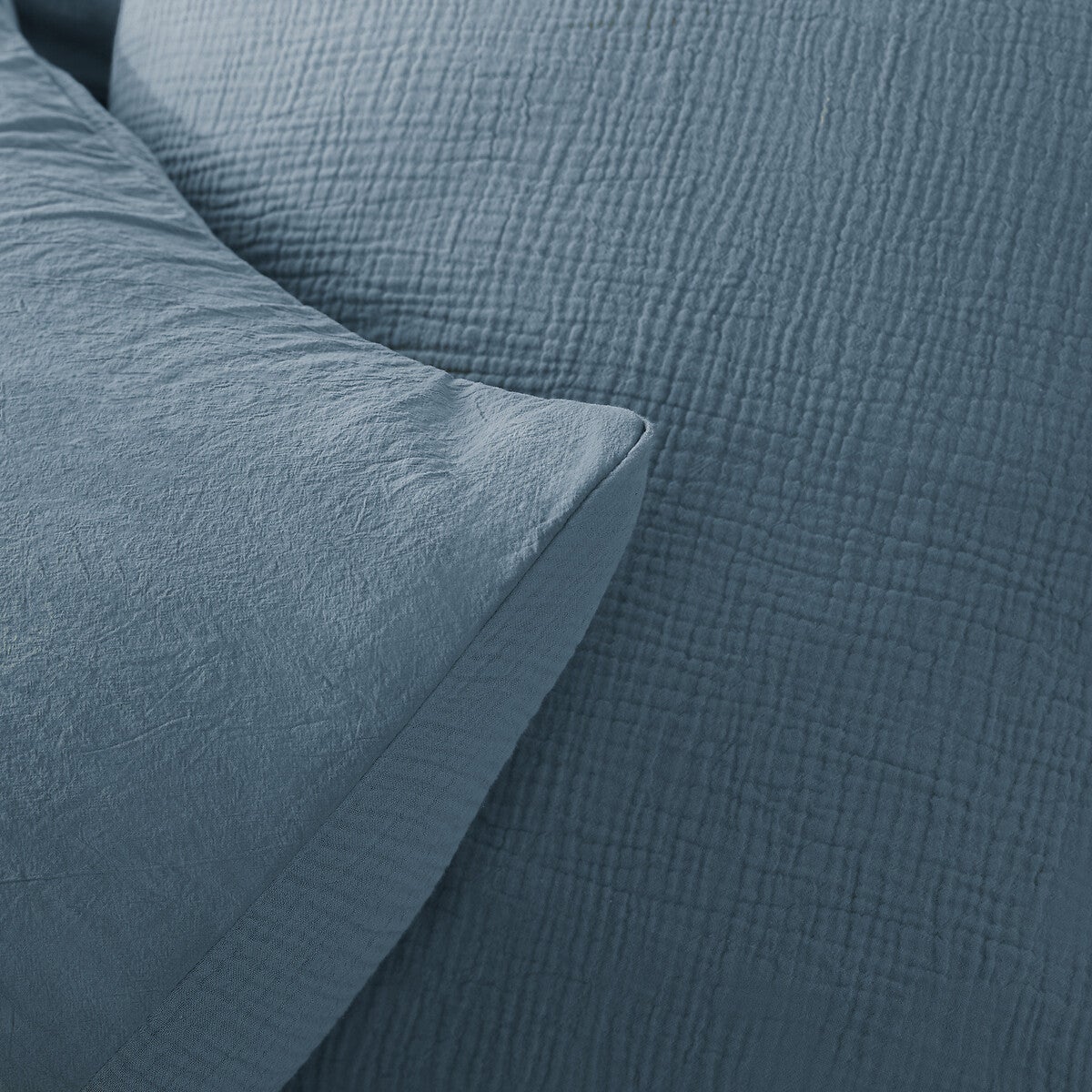 Housse de couette gaze de coton/coton lavé, Kumco - Bleu Baltique - 240 x 220 cm - 3