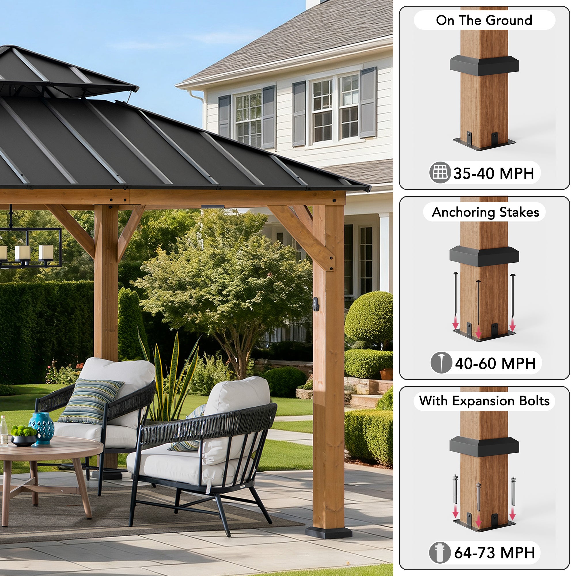 Gazebo en bois de cèdre KAPS avec panneau solaire - 330 cm x 330 cm, anthracite - 12