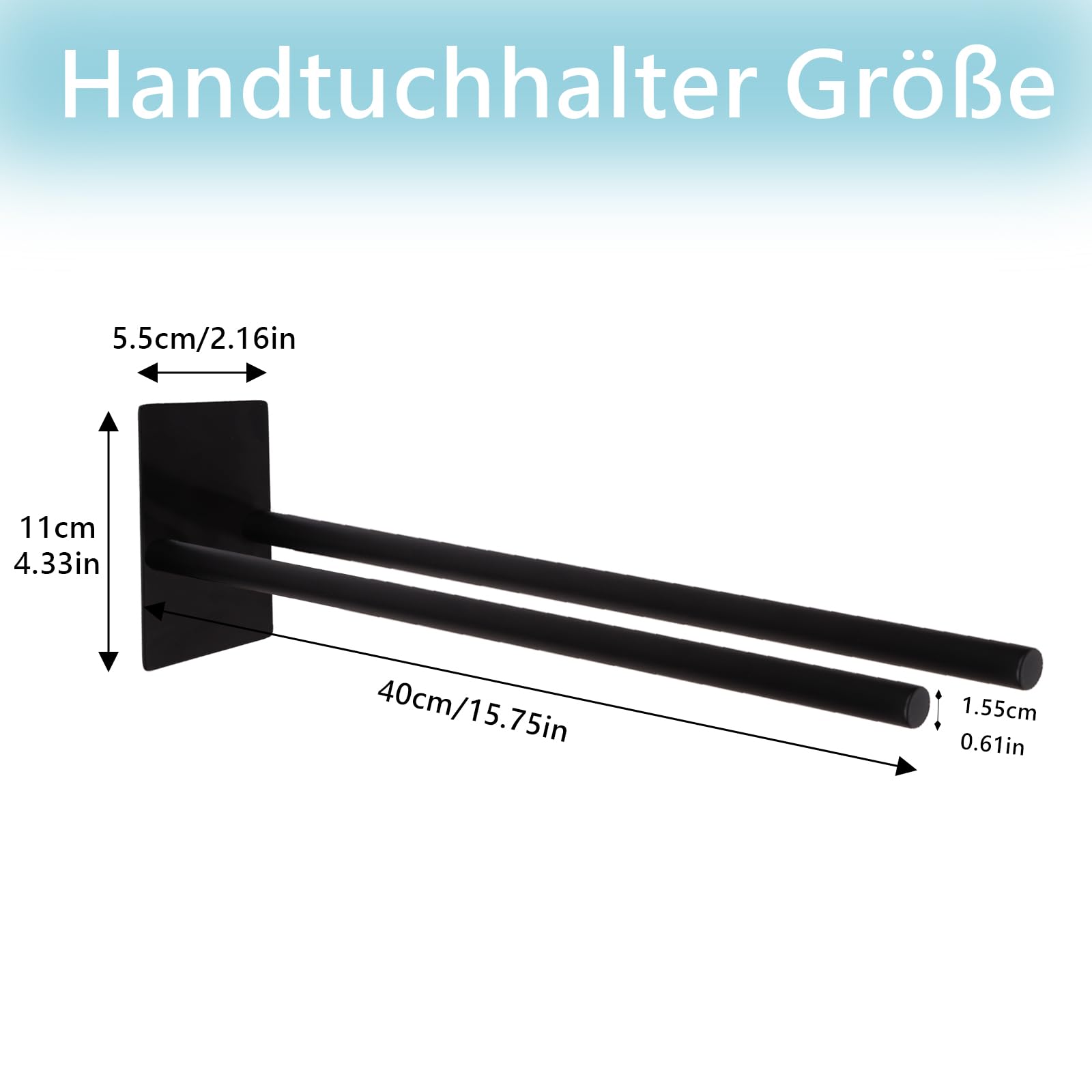 Porte-serviettes noir auto-adhésif à Double bras, en acier inoxydable 304, sans perçage, pour salle de bain, cuisine - 2