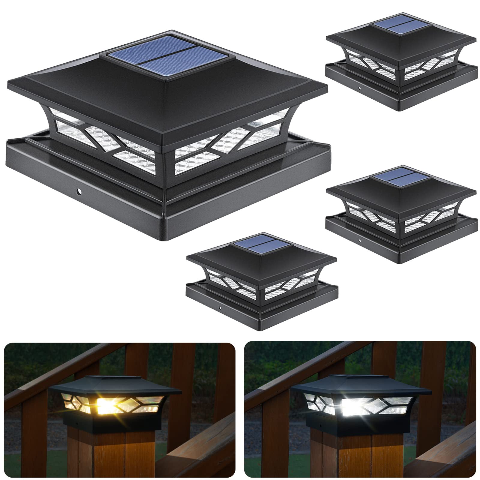 SUNNYPARK Luce Solare Per Recinzione, 4 X 4 X 4 Luce Solare Per Recinzione, Luce Esterna Impermeabile Per Palo In Legno O Vinile, Luci Da Giardino A Energia Solare Che Cambia Colore