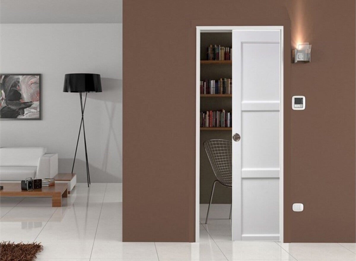 Porta scorrevole Korya bianca a 3 ante H204 x L83 cm, incasso, kit di finitura Gd Menuserie senza maniglia - 5