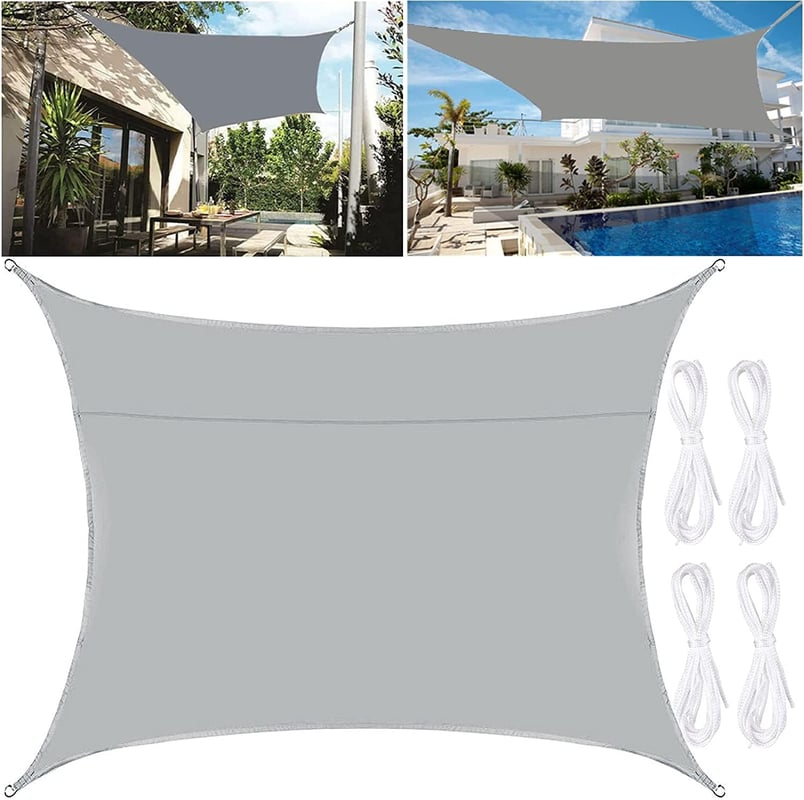 Żagiel przeciwsłoneczny 200 x 300 cm, markiza ogrodowa, ochrona przed słońcem 95%, wodoodporny materiał poliestrowy, z liną, szary
