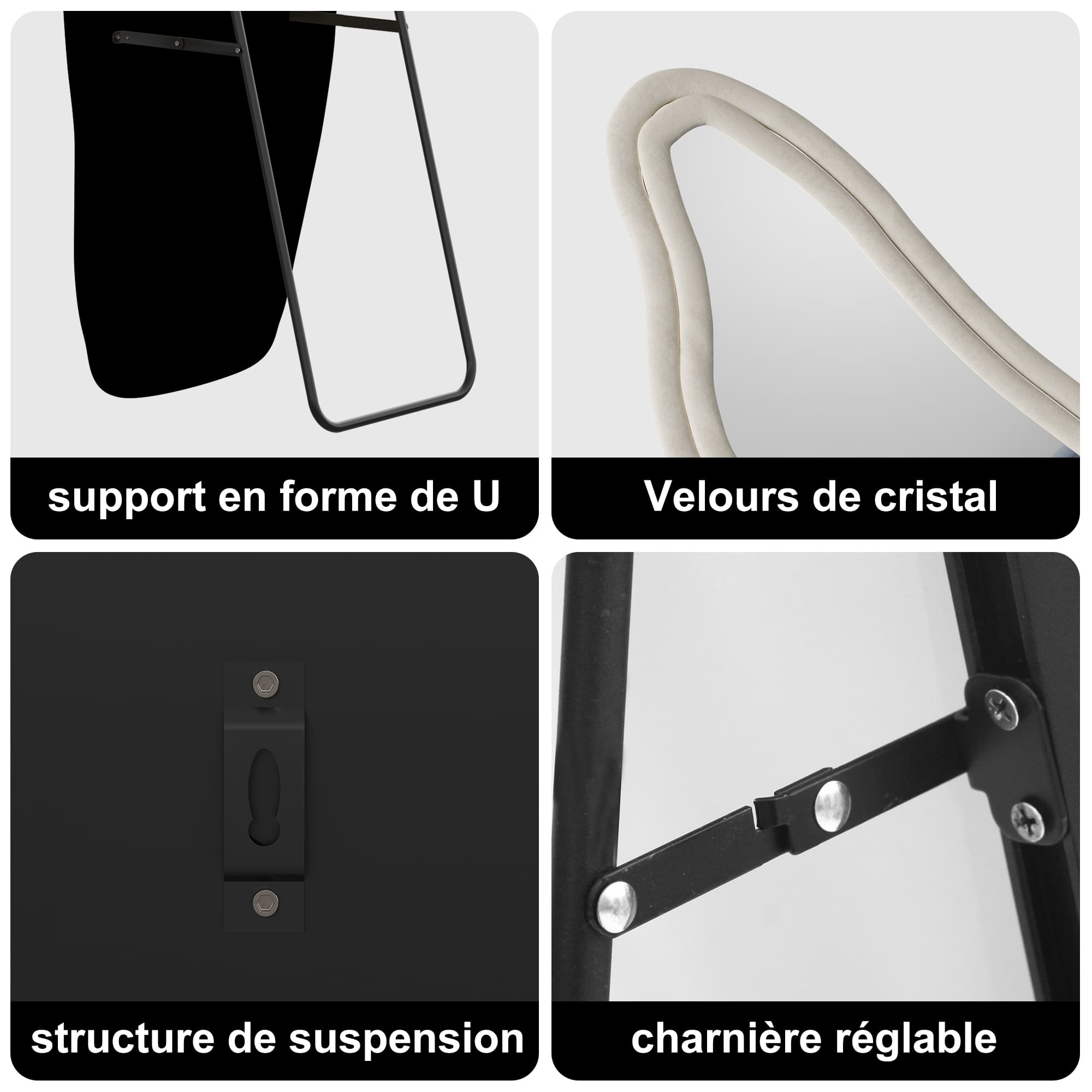 Specchio da terra a forma di onda irregolare 160*50, può essere indipendente o montato a parete, adatto per camere da letto e soggiorni, bianco. - 5