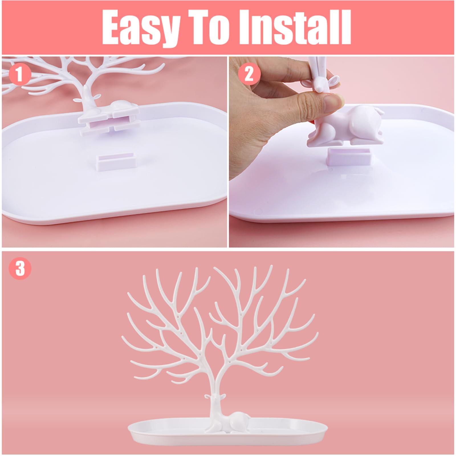 Arbre à bijoux en bois de cerf 2 en 1, support boucle d'oreille plastique, porte bijoux femme, présentoir collier pour colliers et bracelets - 5